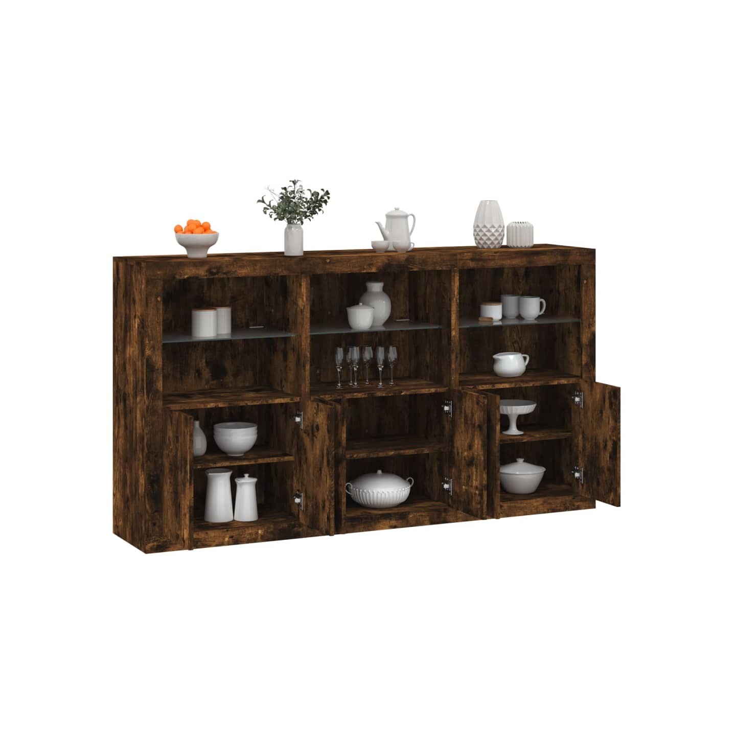 Buffet avec lumières LED chêne fumé 181,5x37x100 cm