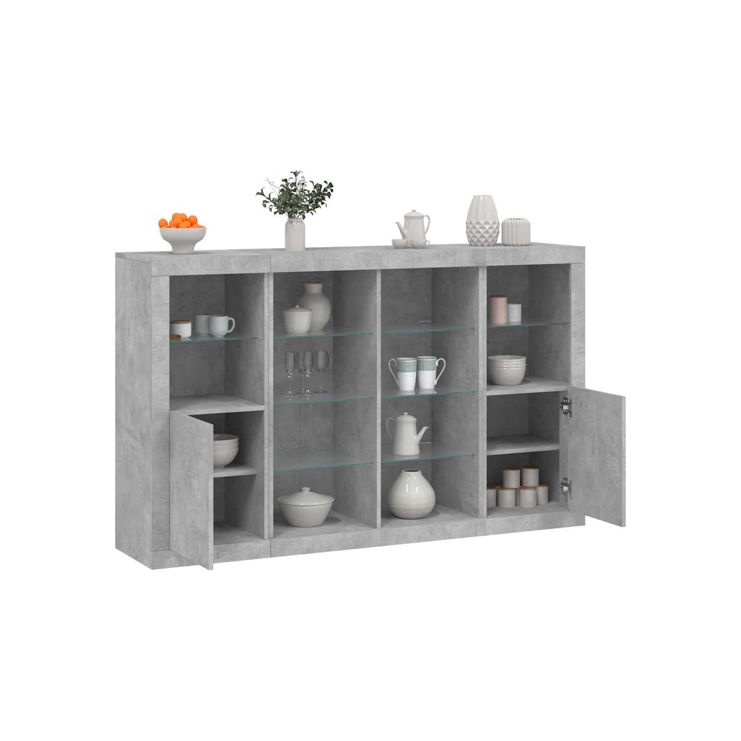 Buffets avec lumières LED 3 pcs gris béton bois d'ingénierie