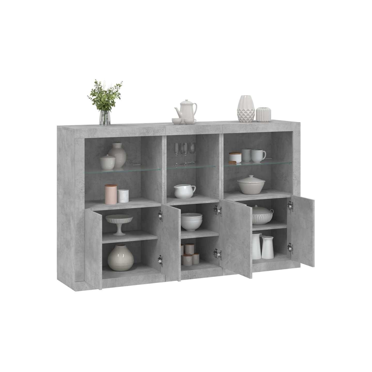 Buffet avec lumières LED gris béton 162x37x100 cm