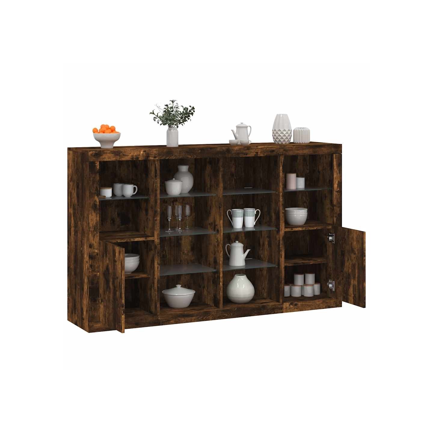 Buffets avec lumières LED 3 pcs chêne fumé bois d'ingénierie