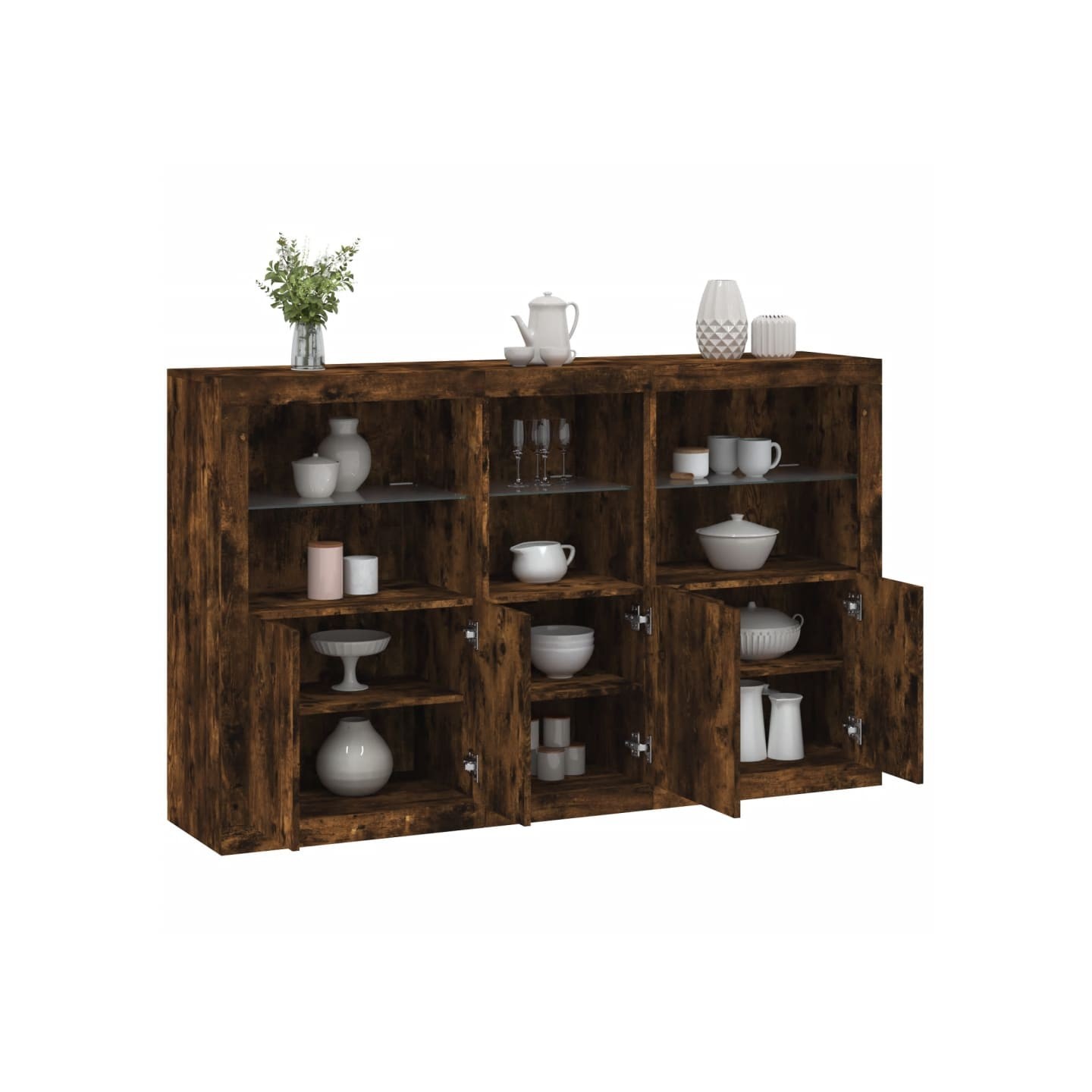 Buffet avec lumières LED chêne fumé 162x37x100 cm