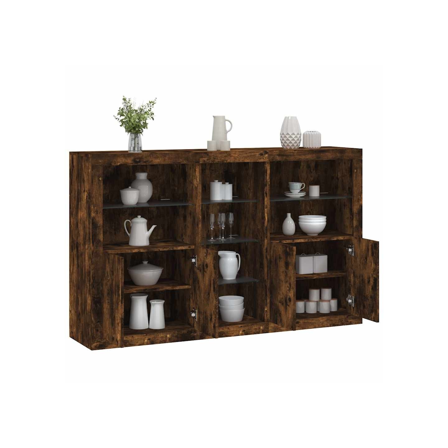 Buffet avec lumières LED chêne fumé 162x37x100 cm