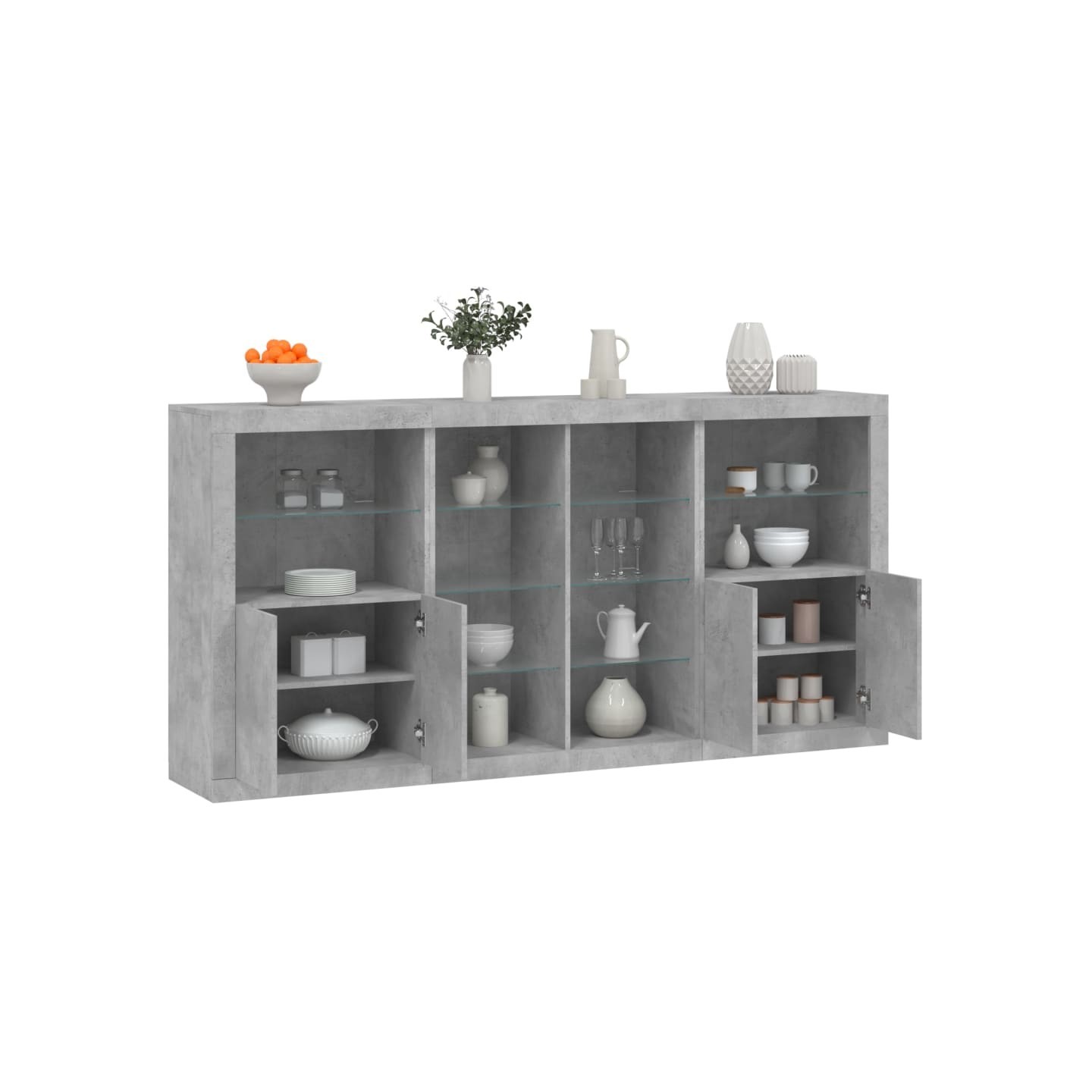 Buffet avec lumières LED gris béton 202x37x100 cm