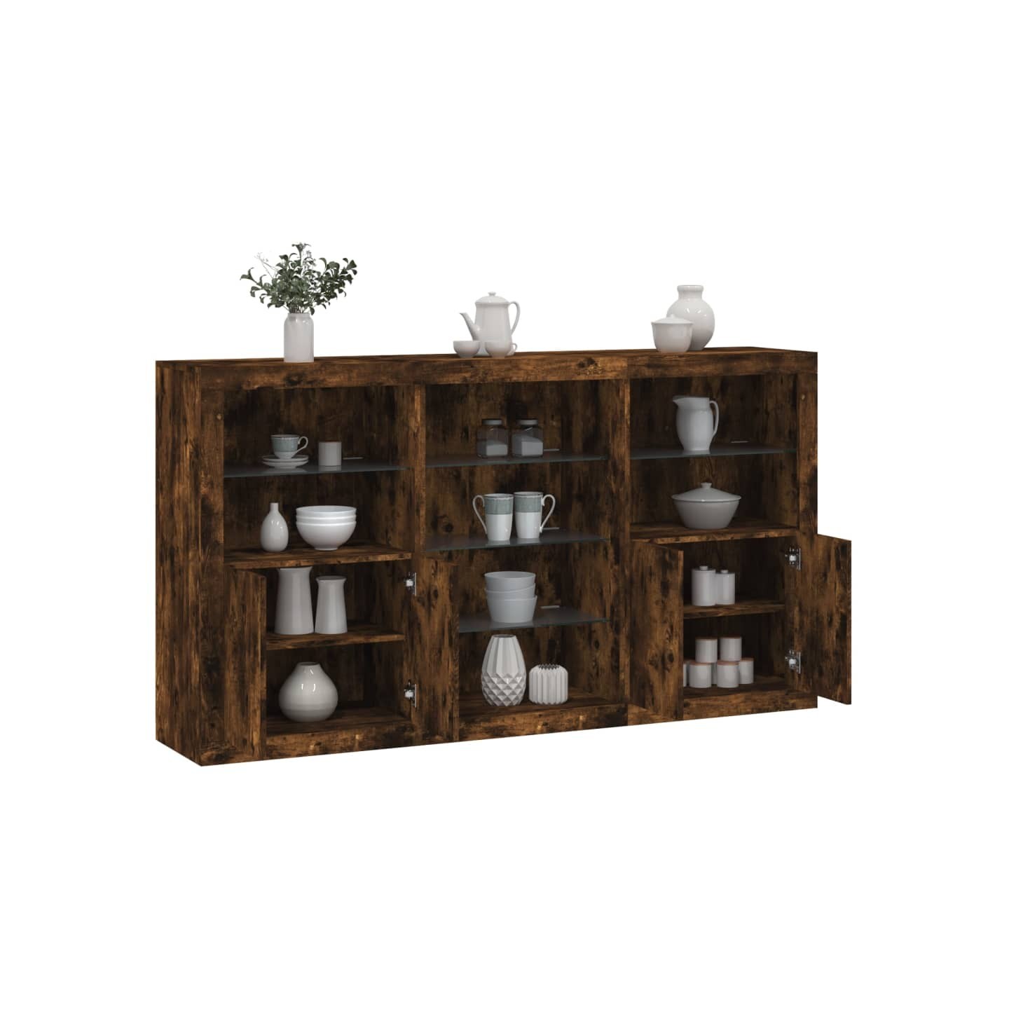 Buffet avec lumières LED chêne fumé 181,5x37x100 cm