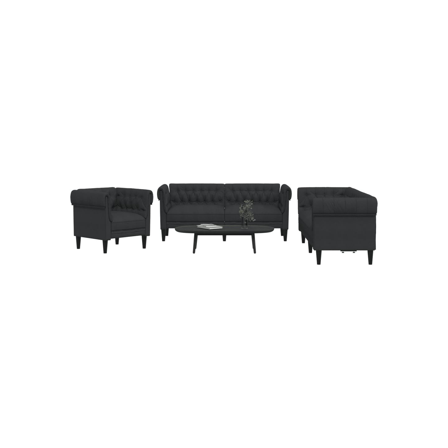 Ensemble de canapés 3 pcs noir tissu