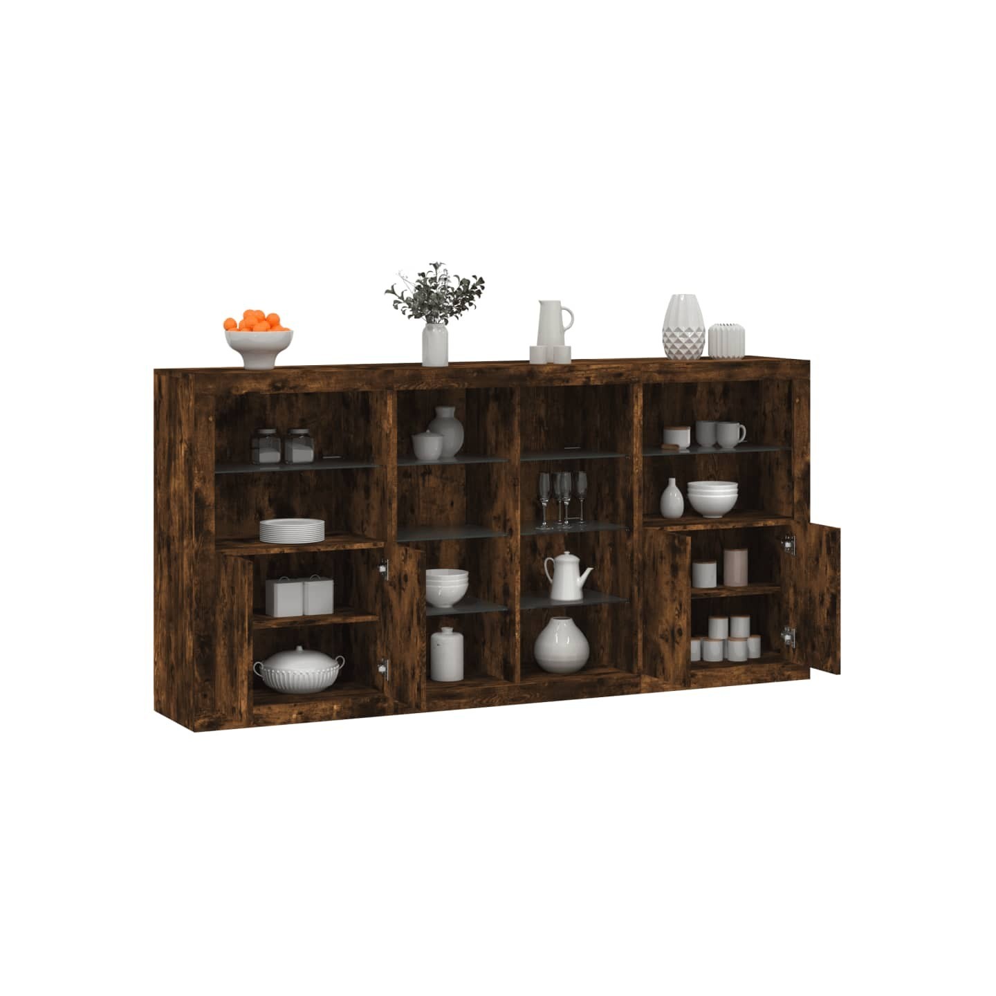 Buffet avec lumières LED chêne fumé 202x37x100 cm
