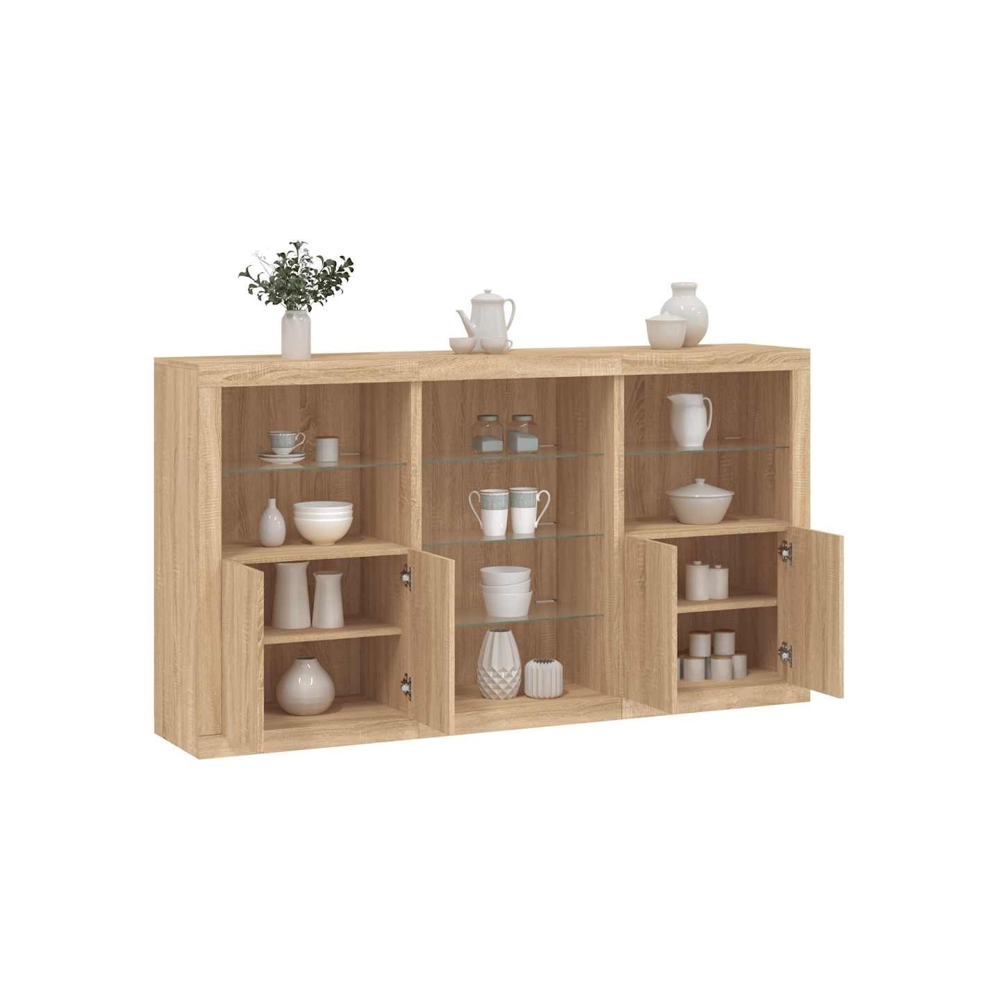 Buffet avec lumières LED chêne sonoma 181,5x37x100 cm