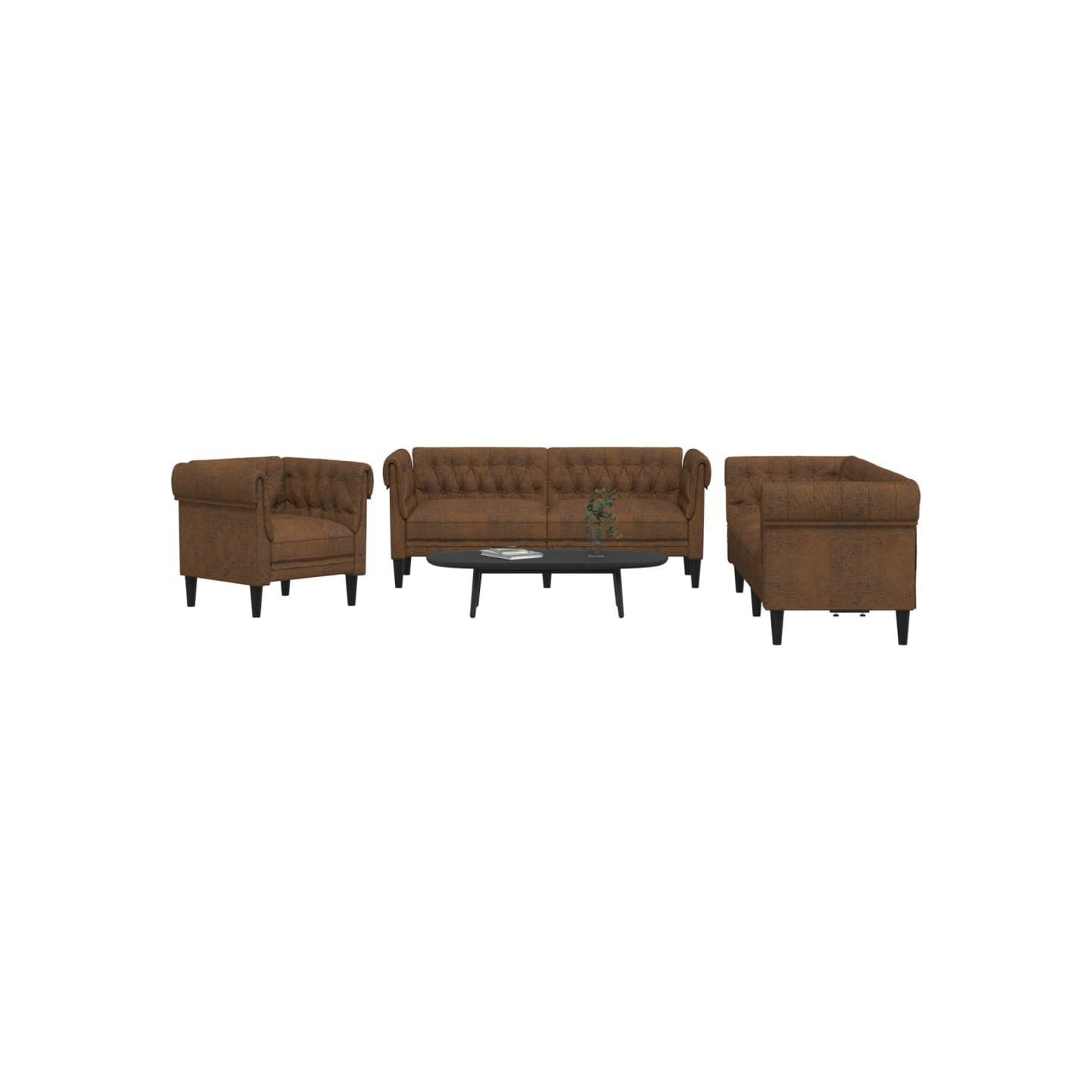 Ensemble de canapés 3 pcs marron tissu