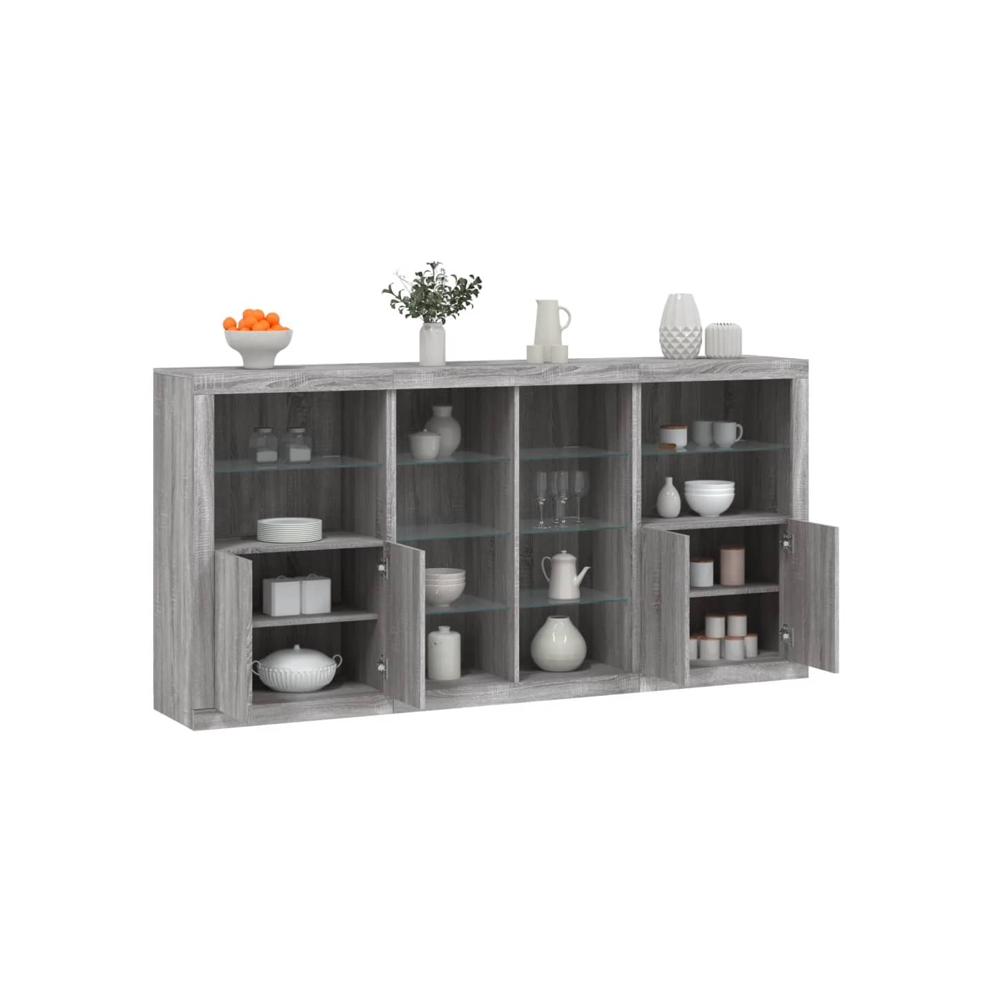 Buffet avec lumières LED sonoma gris 202x37x100 cm