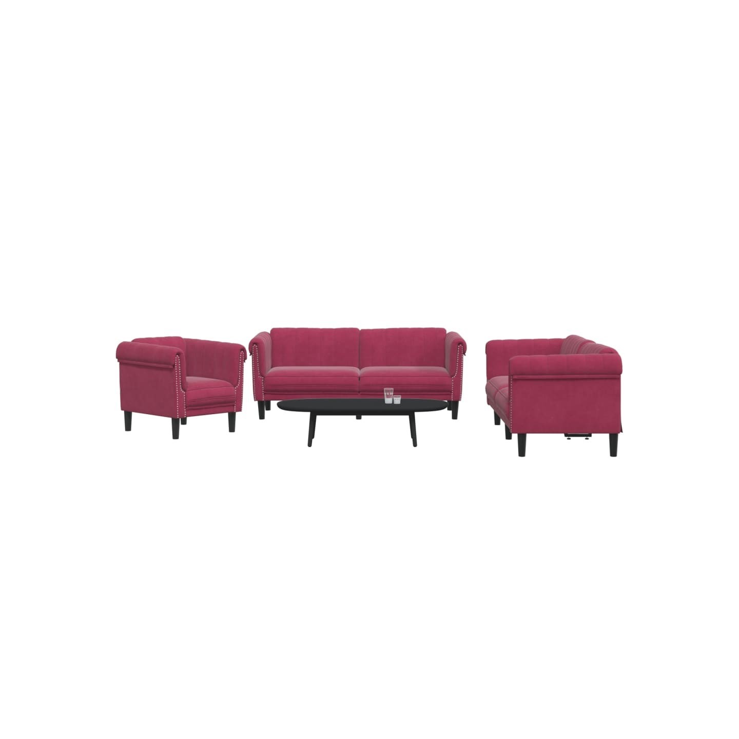 Ensemble de canapés 3 pcs rouge bordeaux velours
