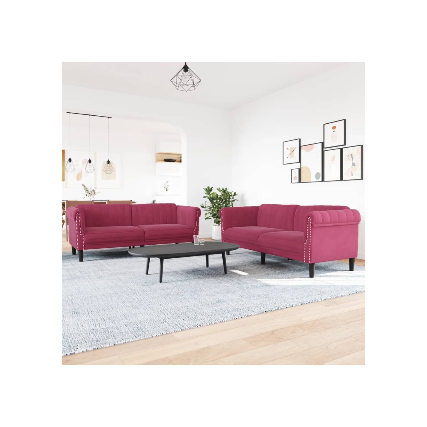 Ensemble de canapés 2 pcs rouge bordeaux velours