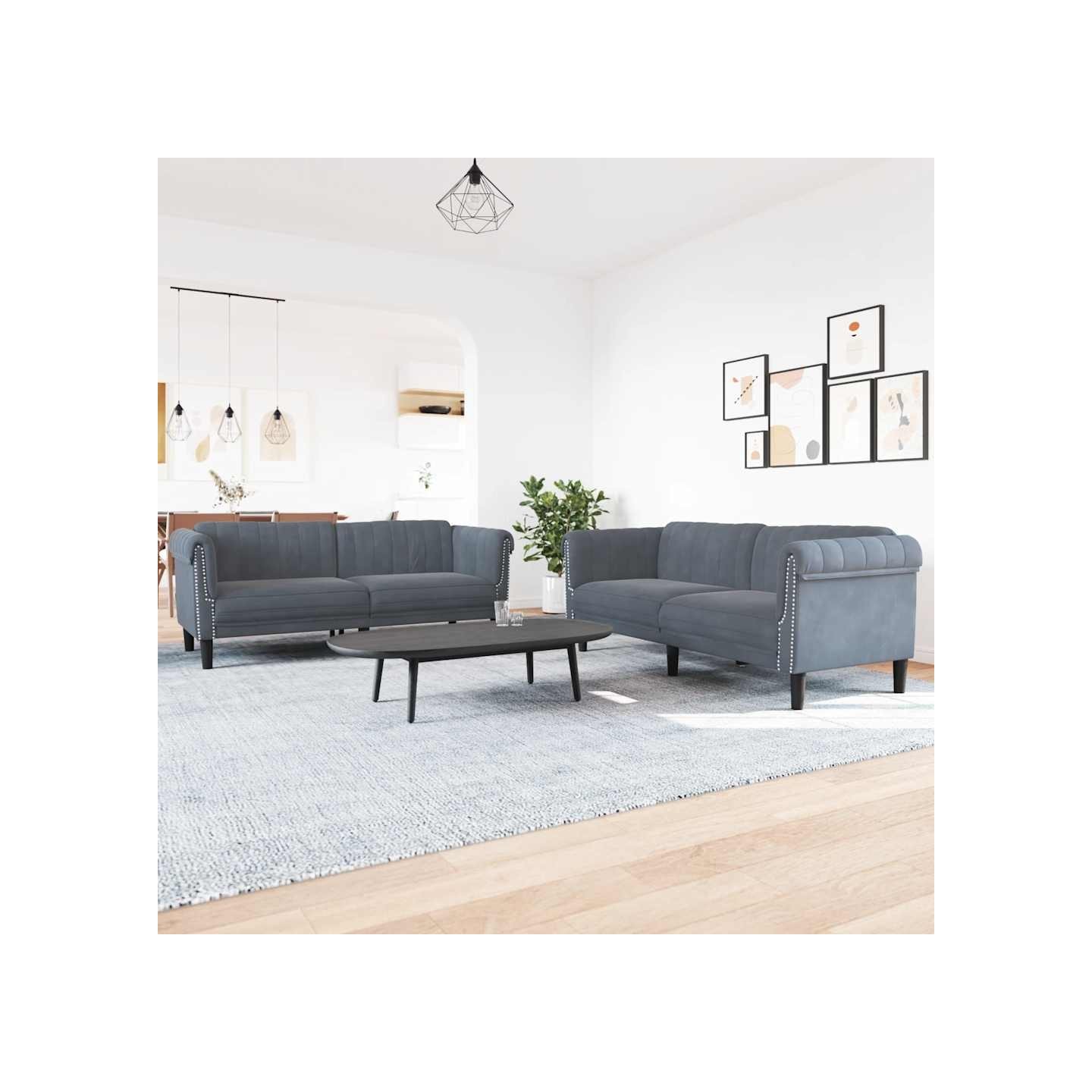 Ensemble de canapés 2 pcs gris foncé velours