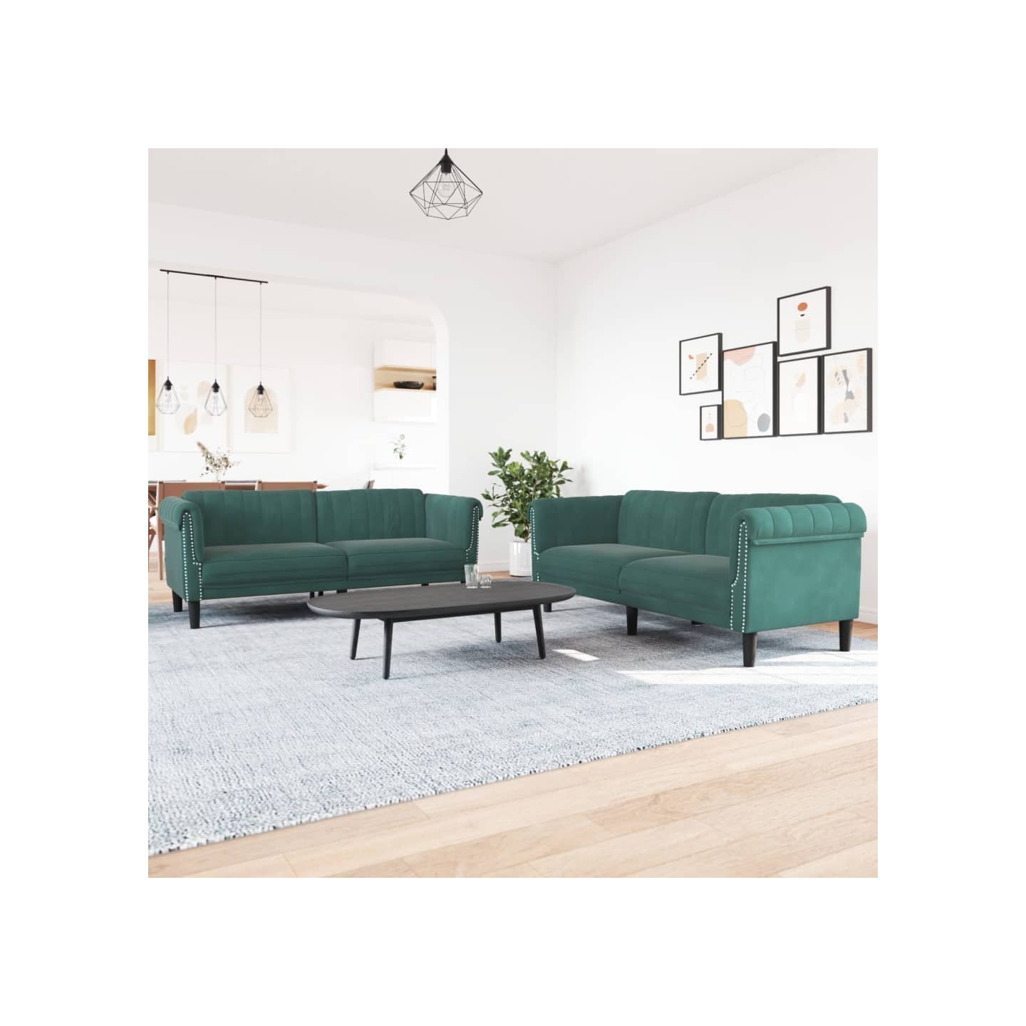 Ensemble de canapés 2 pcs vert foncé velours