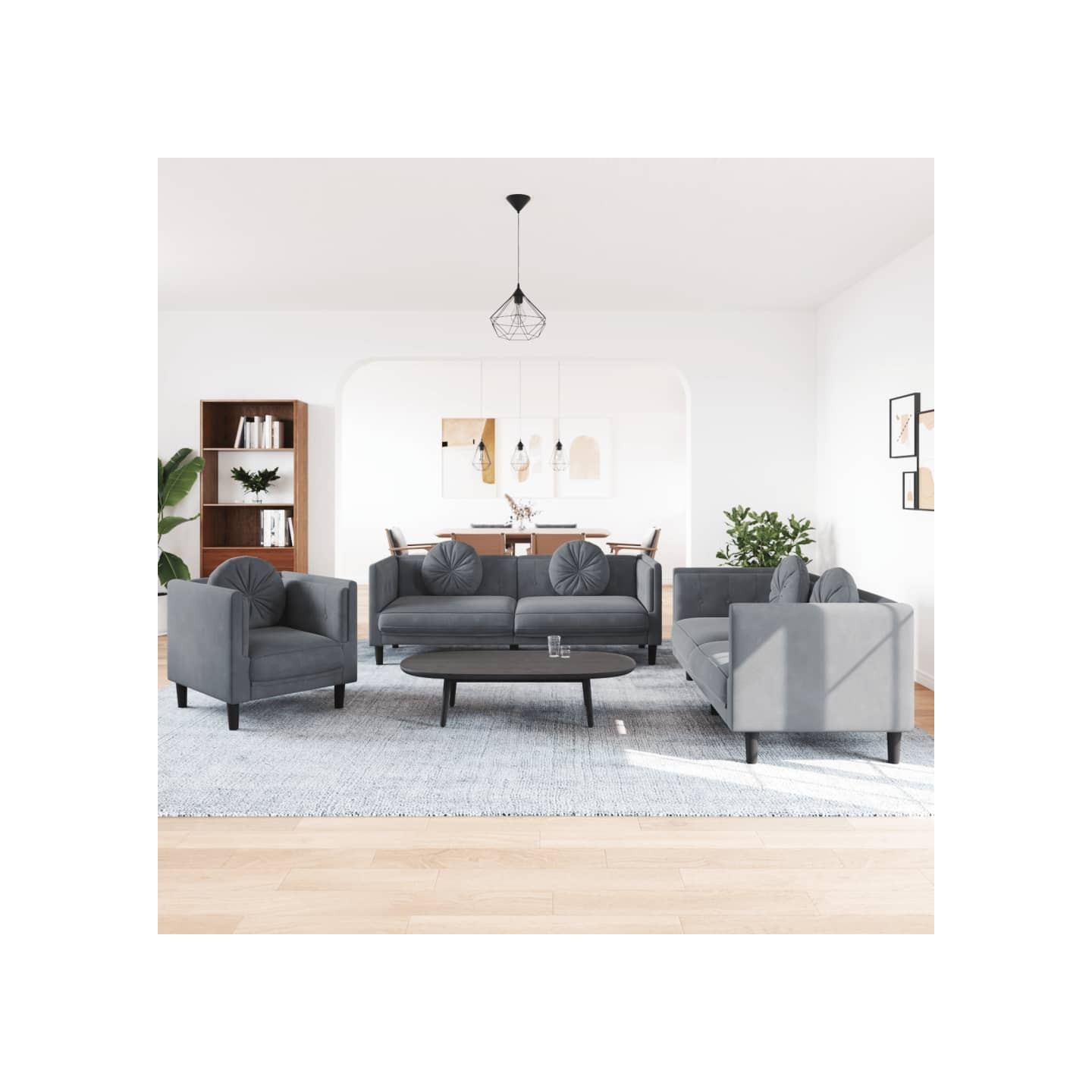 Ensemble de canapés 3 pcs avec coussins gris foncé velours