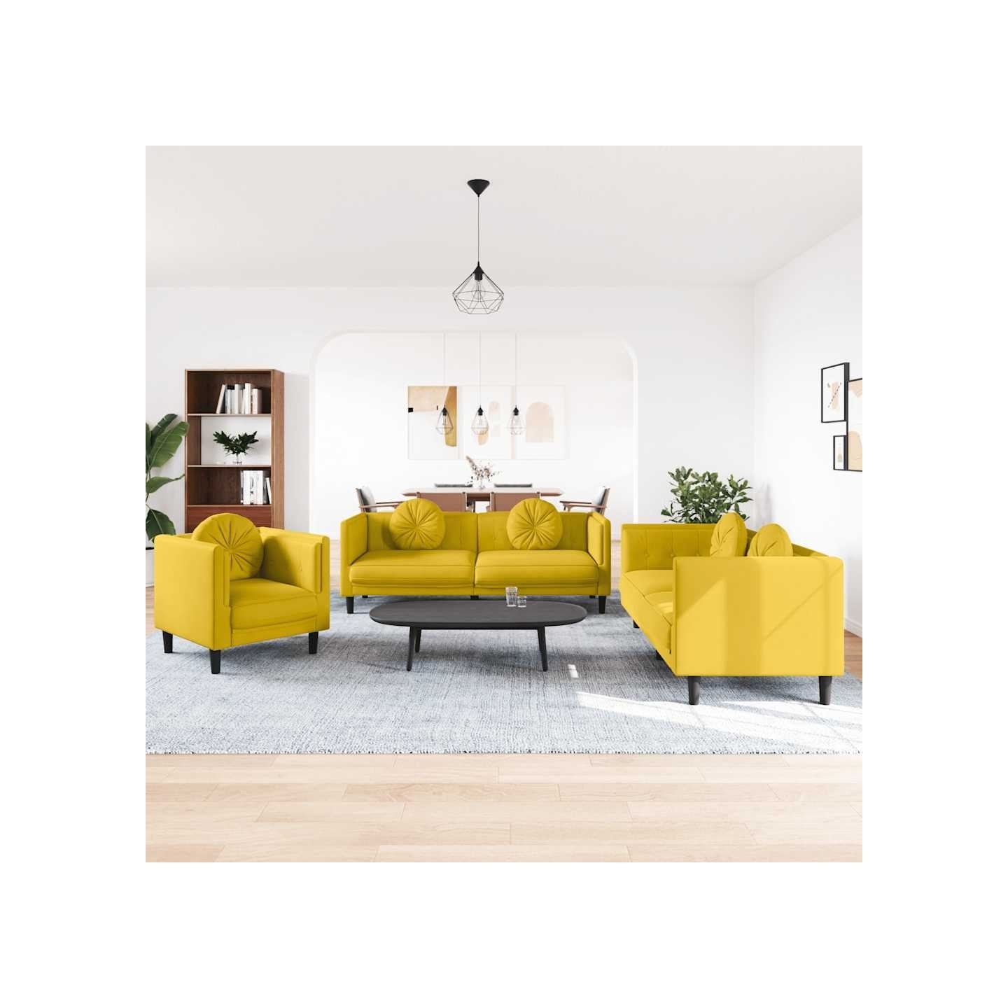 Ensemble de canapés 3 pcs avec coussins jaune velours
