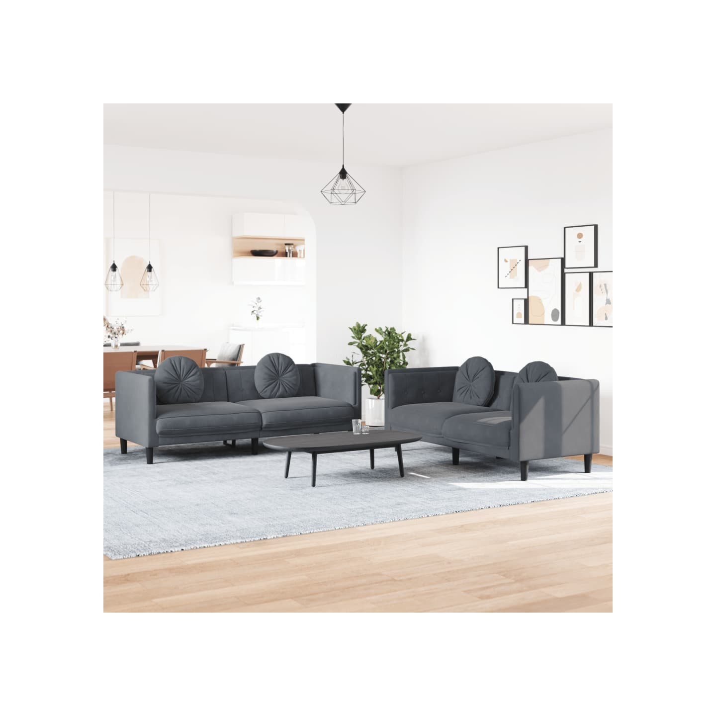 Ensemble de canapés 2 pcs avec coussins gris foncé velours