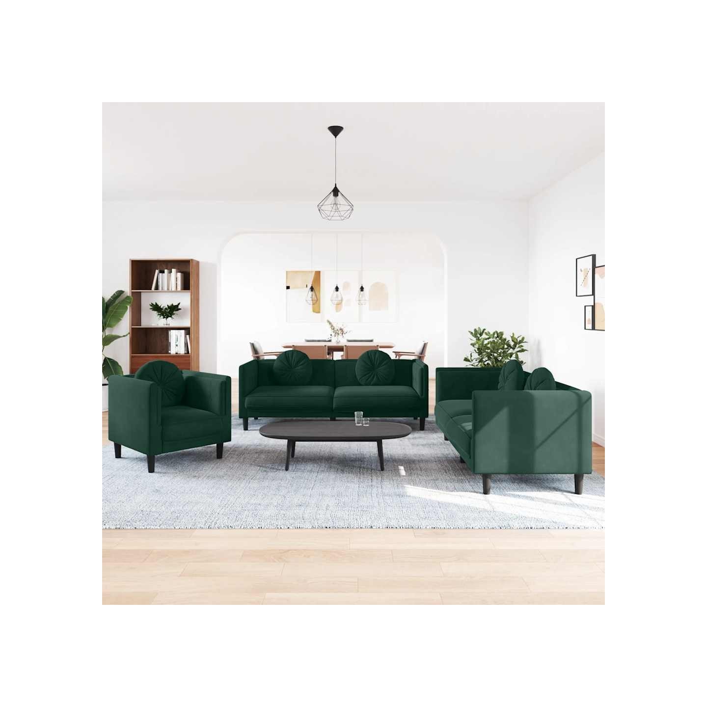 Ensemble de canapés 3 pcs avec coussins vert foncé velours