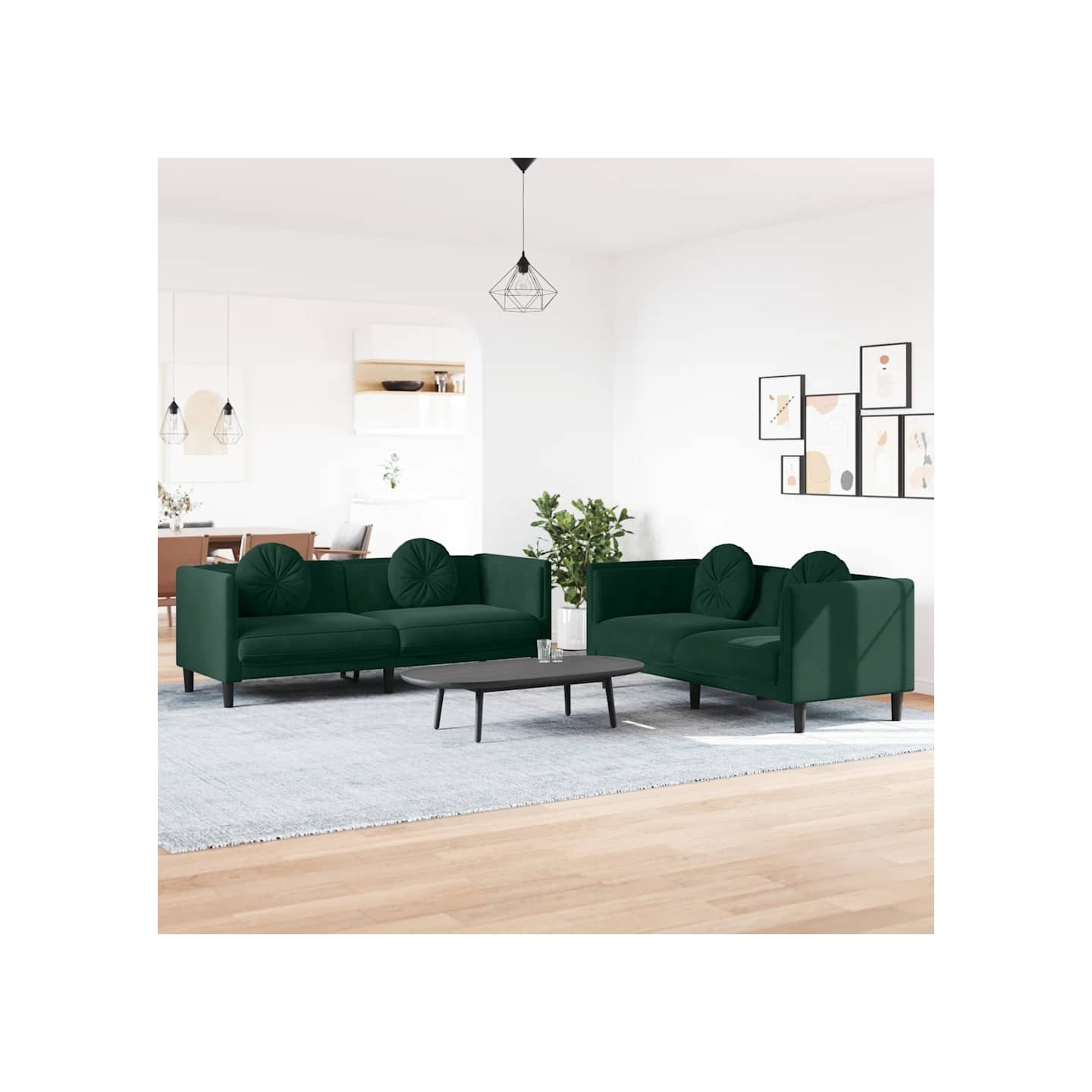 Ensemble de canapés 2 pcs avec coussins vert foncé velours