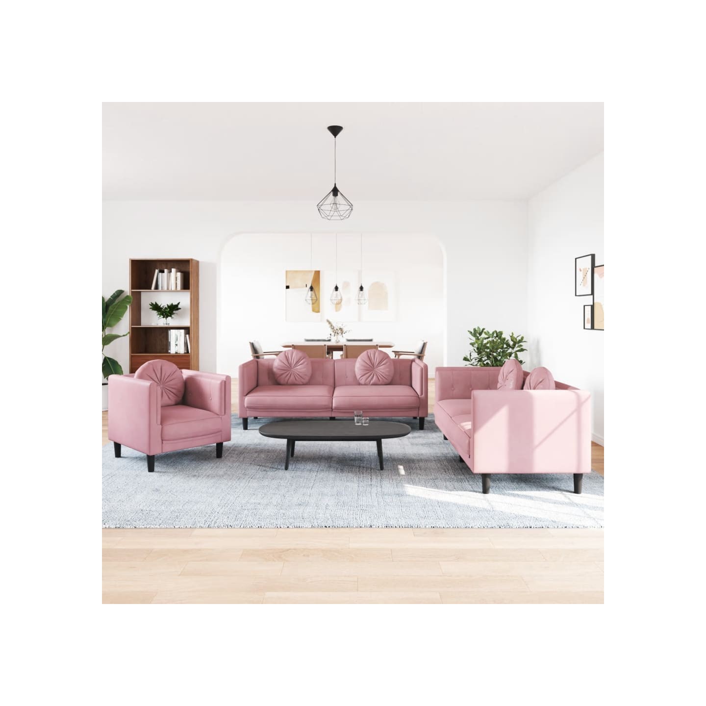 Ensemble de canapés 3 pcs avec coussins rose velours