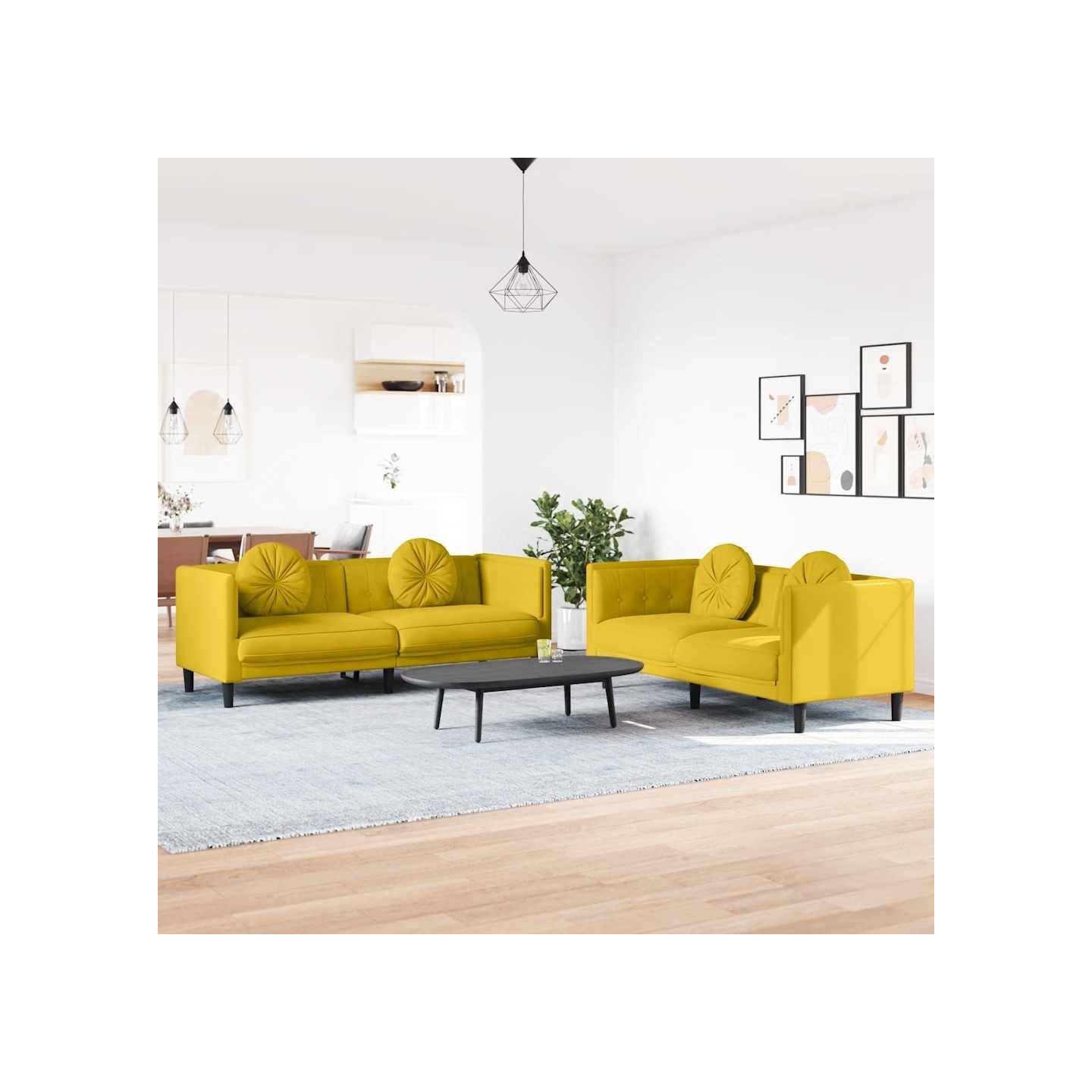 Ensemble de canapés 2 pcs avec coussins jaune velours