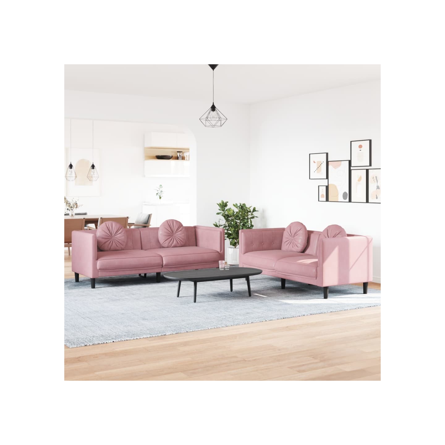 Ensemble de canapés 2 pcs avec coussins rose velours