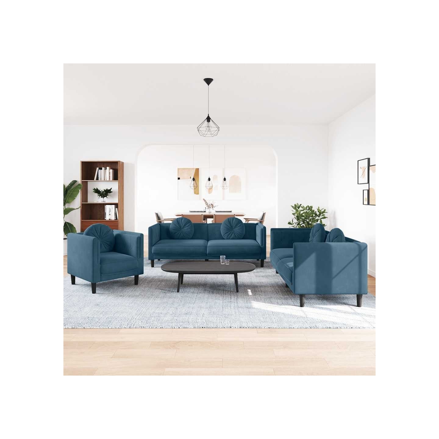 Ensemble de canapés 3 pcs avec coussins bleu velours