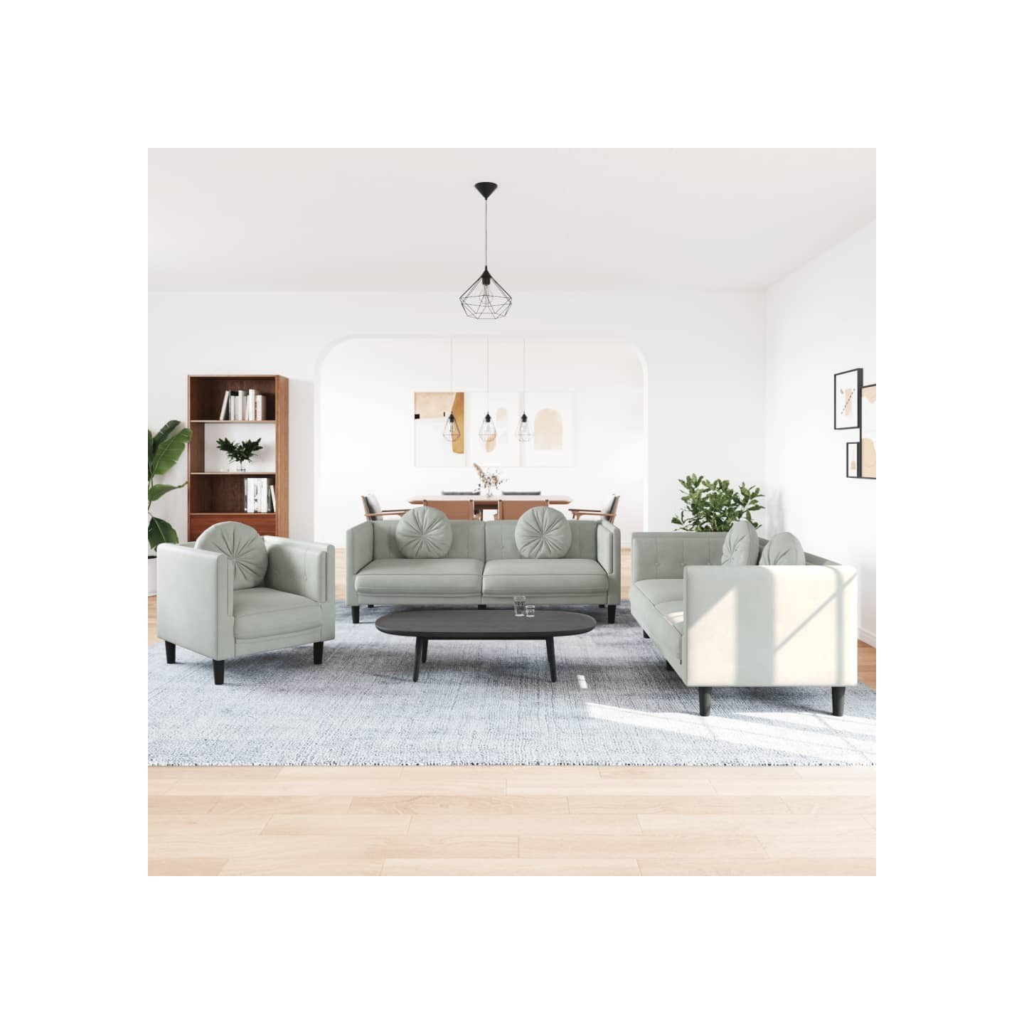 Ensemble de canapés 3 pcs avec coussins gris clair velours