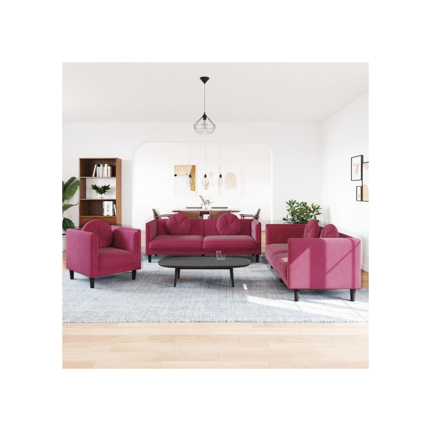 Ensemble de canapés 3 pcs avec coussins rouge bordeaux velours