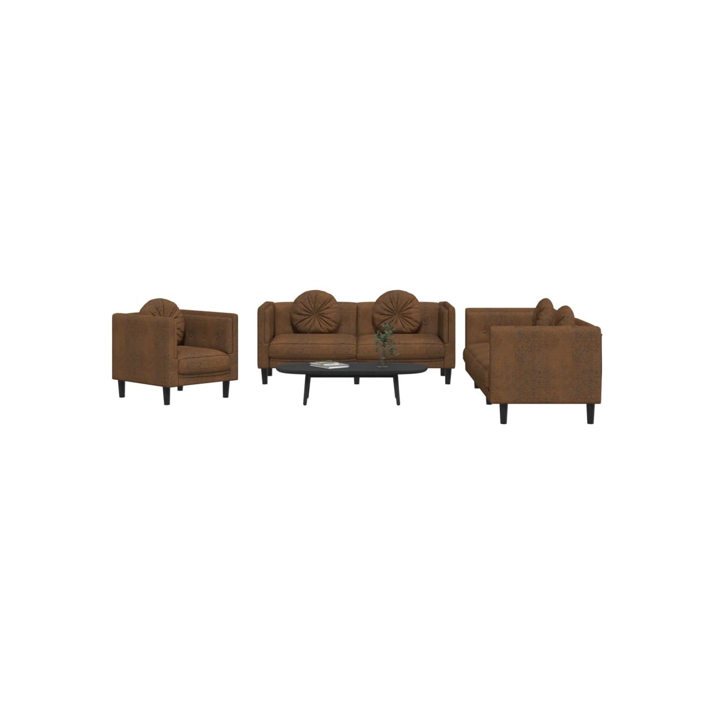 Ensemble de canapés 3 pcs avec coussins marron velours