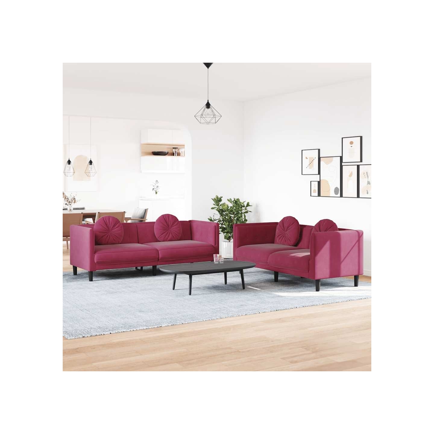 Ensemble de canapés 2 pcs avec coussins rouge bordeaux velours
