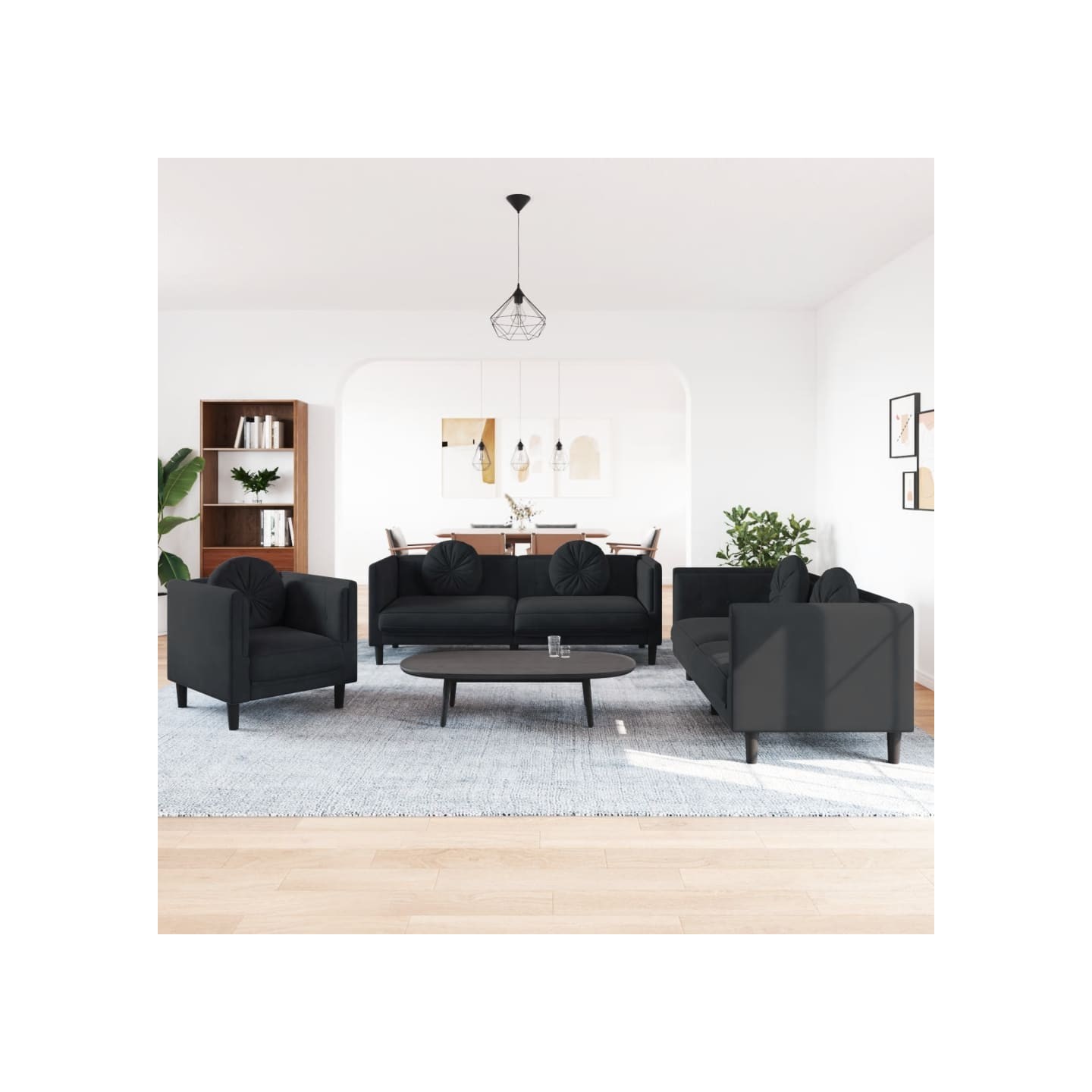 Ensemble de canapés 3 pcs avec coussins noir velours