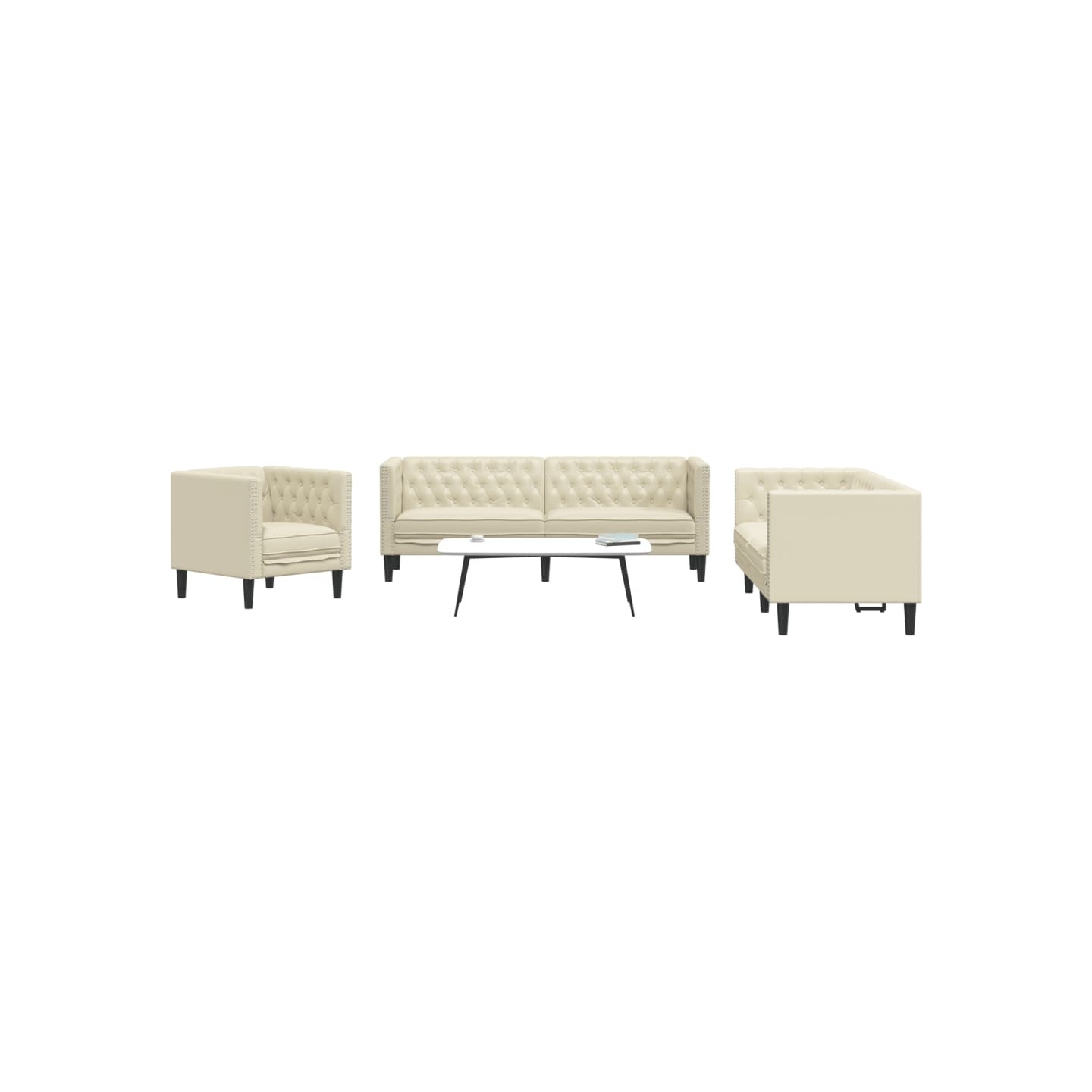 Ensemble de canapé Chesterfield 3 pcs crème similicuir