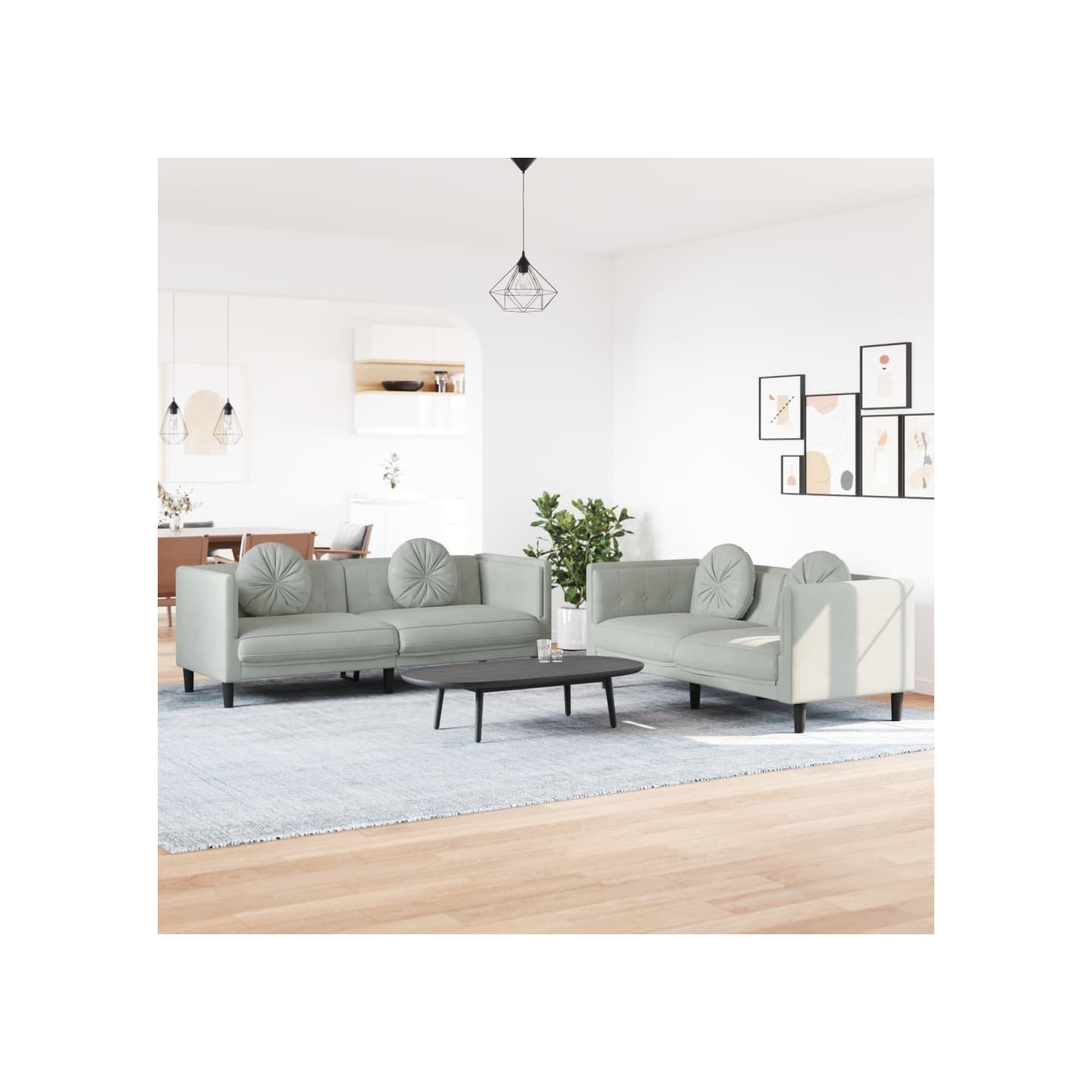 Ensemble de canapés 2 pcs avec coussins gris clair velours