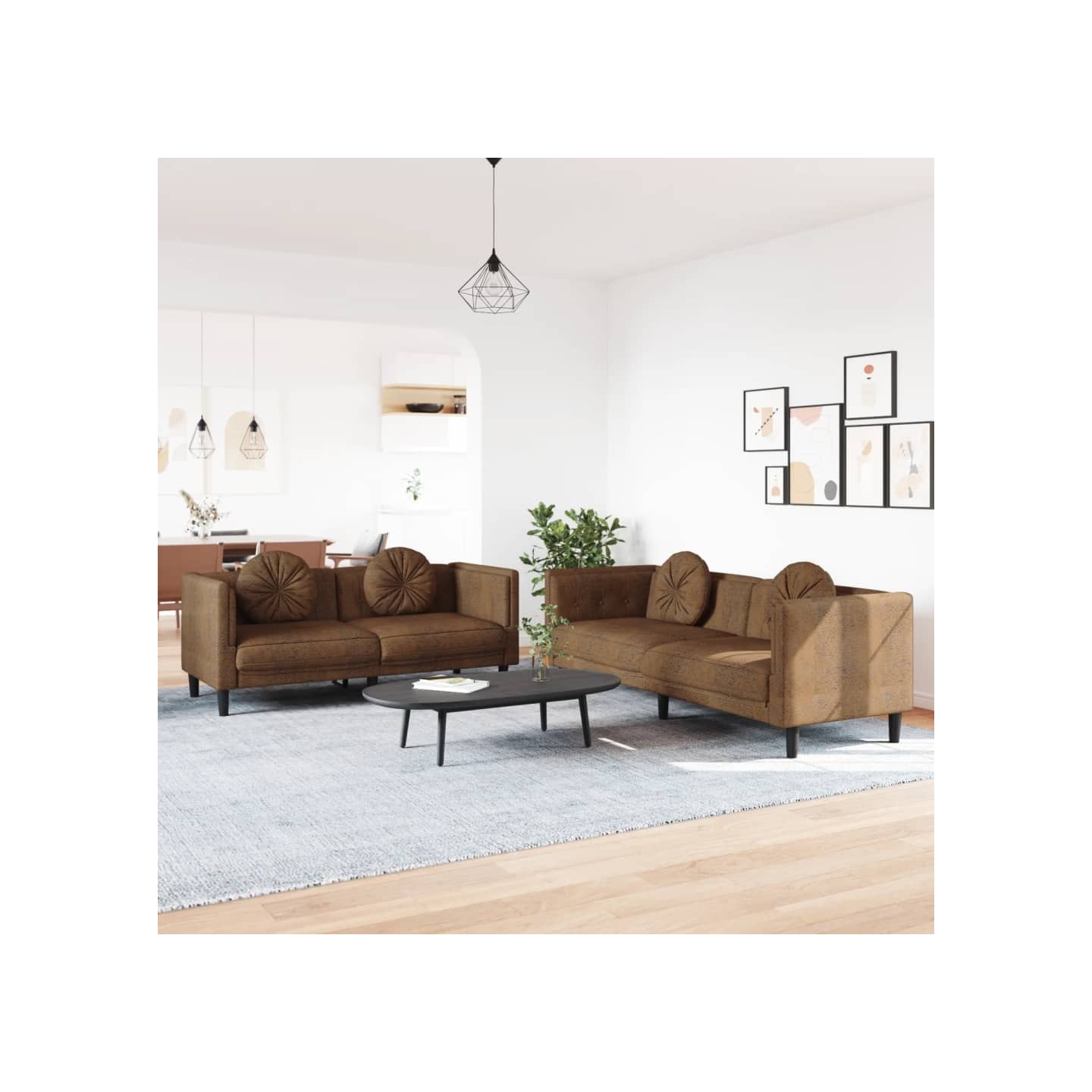 Ensemble de canapés 2 pcs avec coussins marron velours