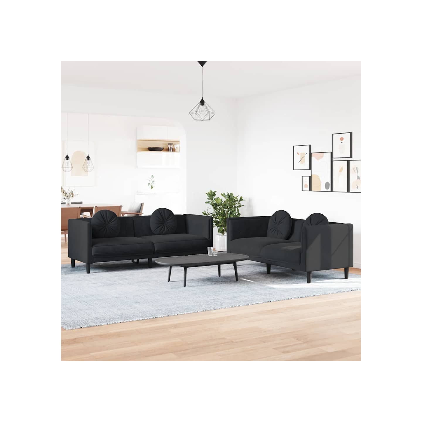 Ensemble de canapés 2 pcs avec coussins noir velours