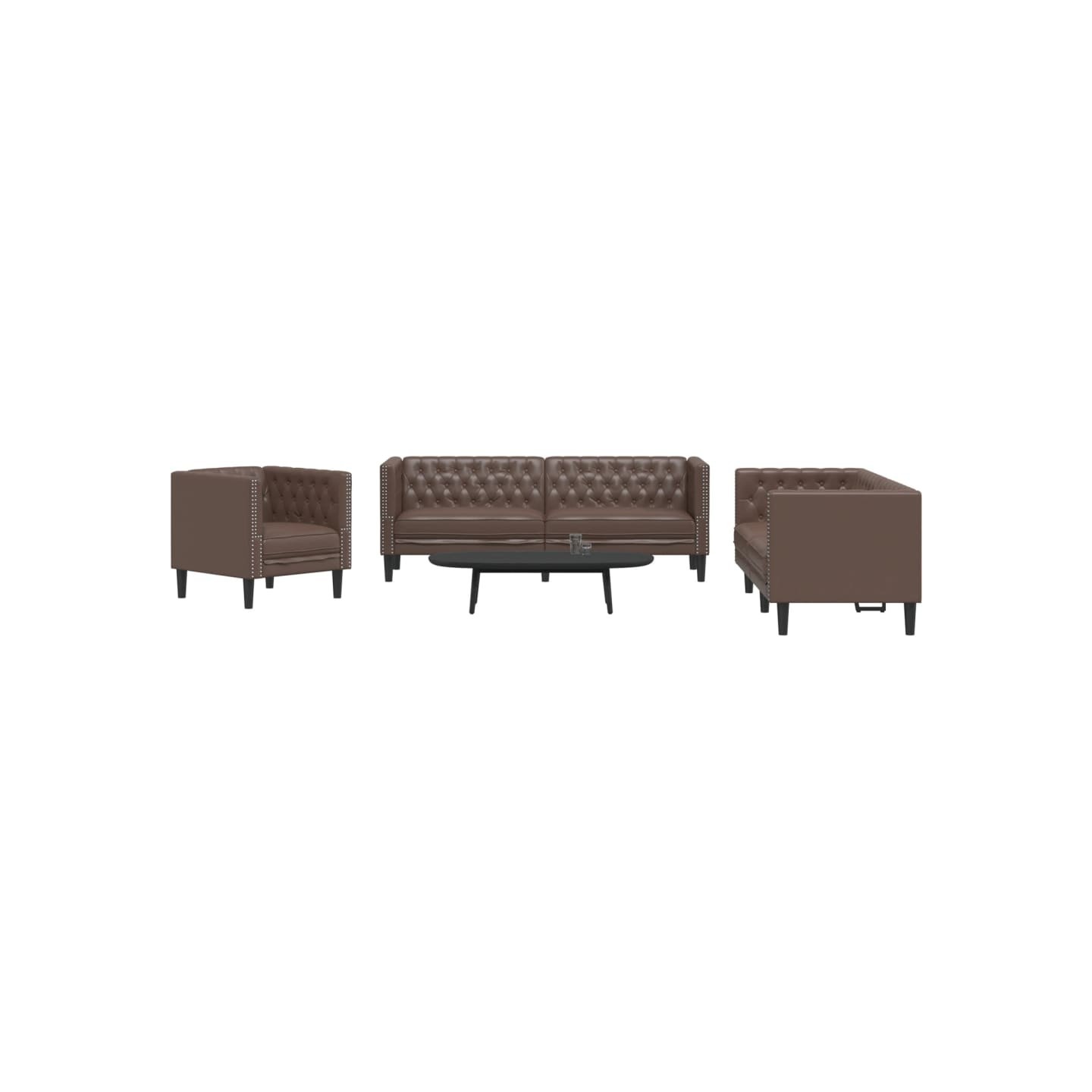 Ensemble de canapé Chesterfield 3 pcs marron similicuir