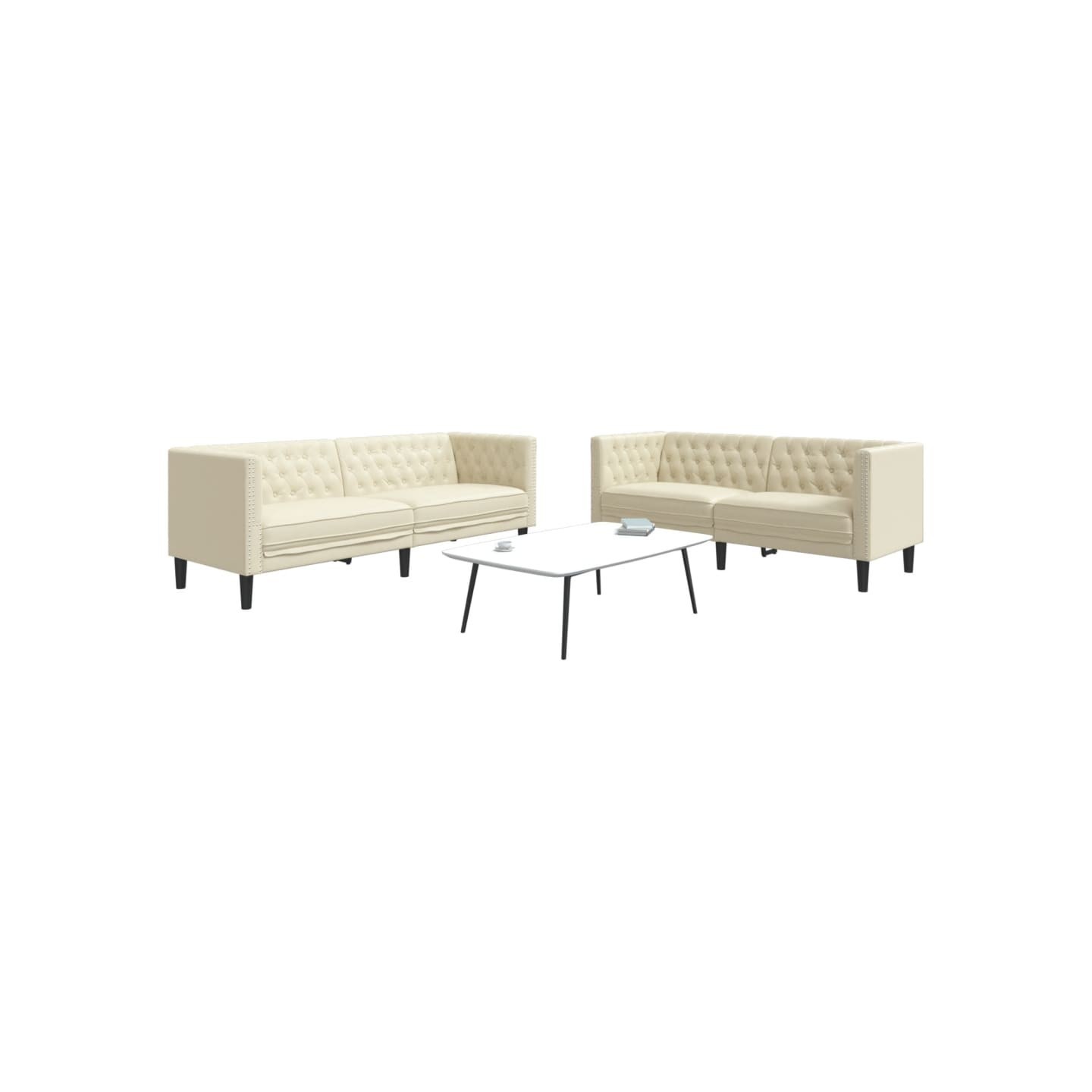 Ensemble de canapé Chesterfield 2 pcs crème similicuir