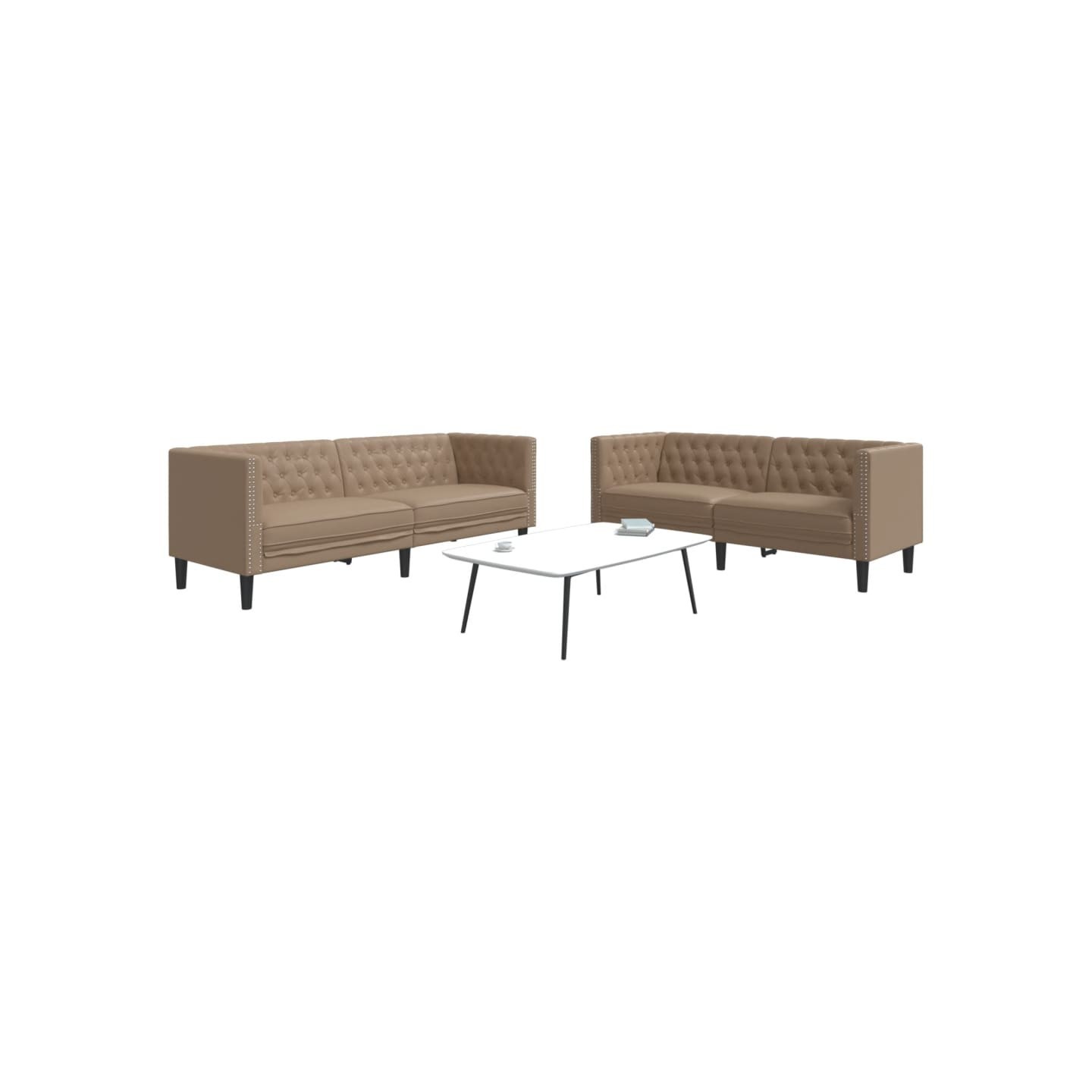 Ensemble de canapé Chesterfield 2 pcs cappuccino similicuir