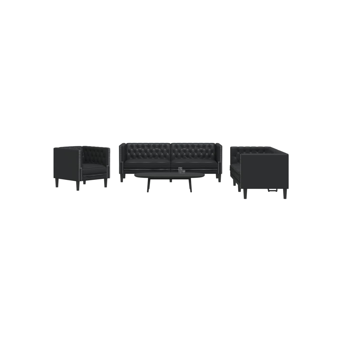 Ensemble de canapé Chesterfield 3 pcs noir similicuir