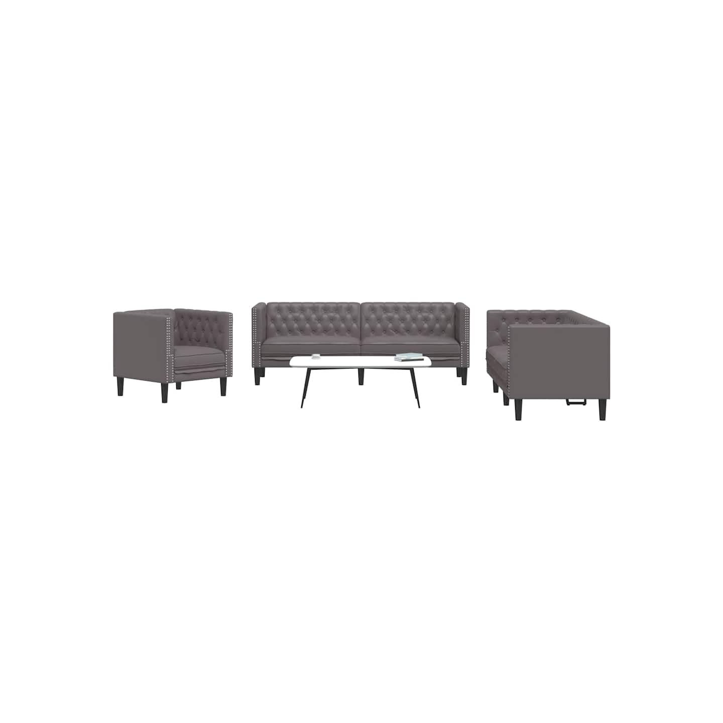 Ensemble de canapé Chesterfield 3 pcs gris similicuir