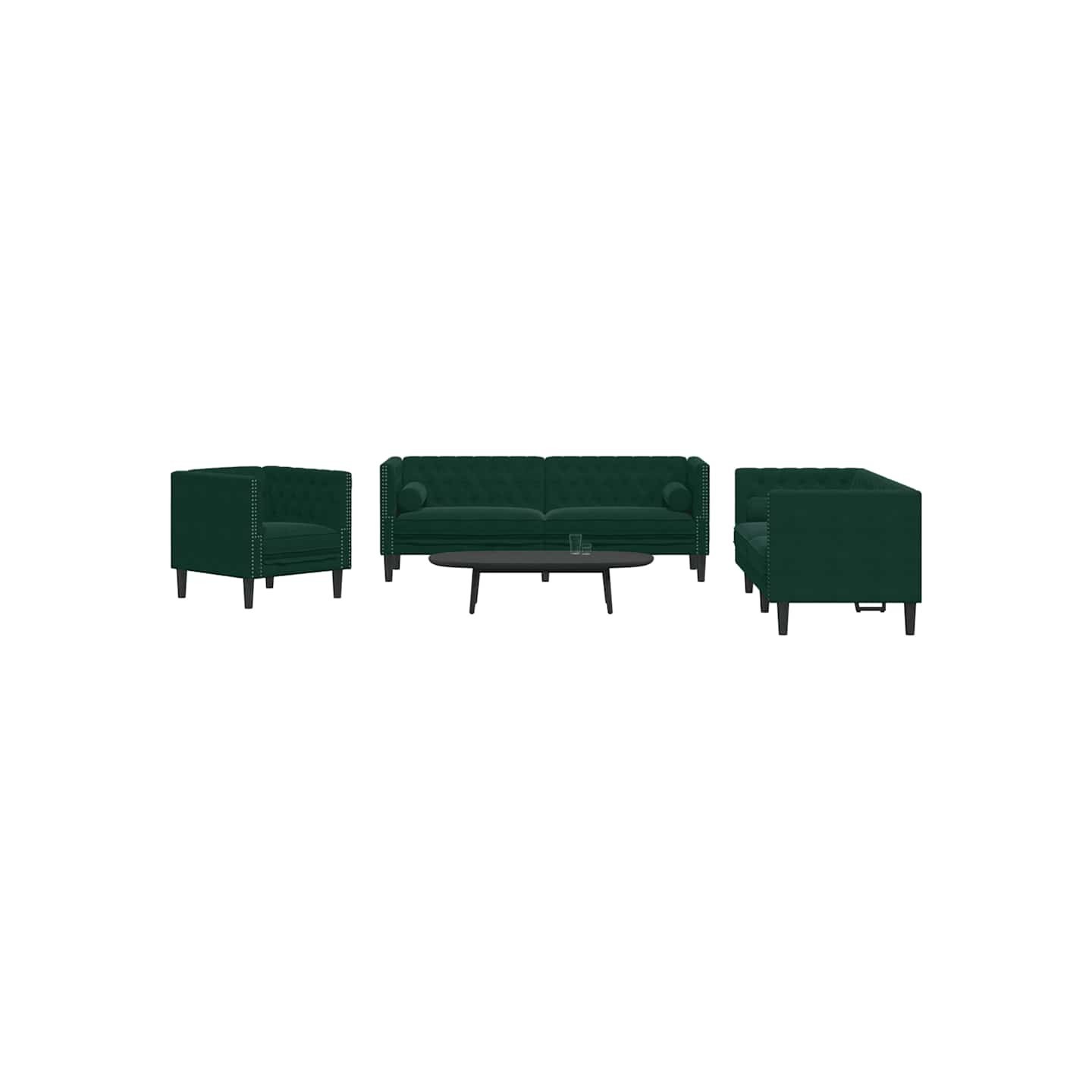Ensemble de canapé Chesterfield et traversins 3 pcs vert foncé