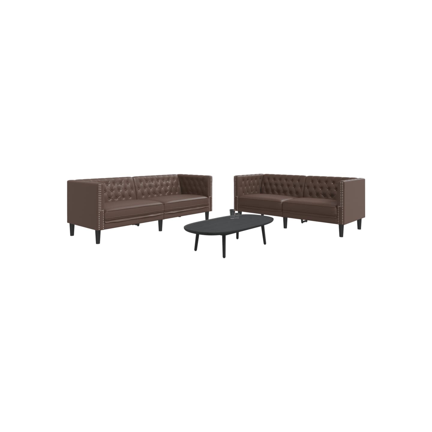 Ensemble de canapé Chesterfield 2 pcs marron similicuir