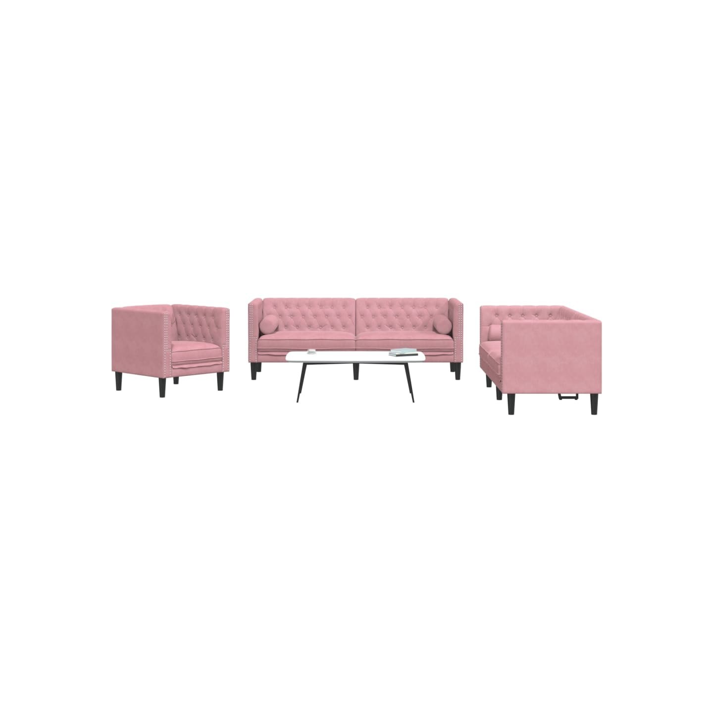 Ensemble de canapé Chesterfield et traversins 3pcs rose velours