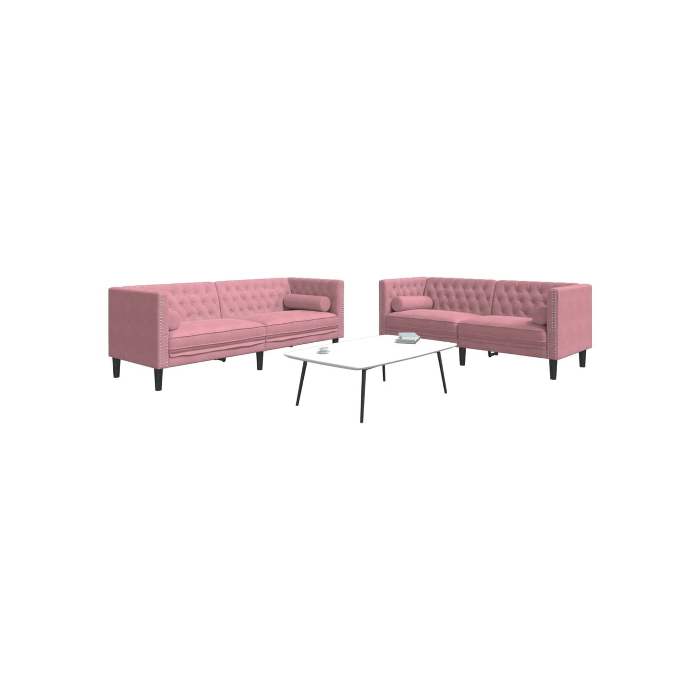 Ensemble de canapé Chesterfield et traversins 2pcs rose velours