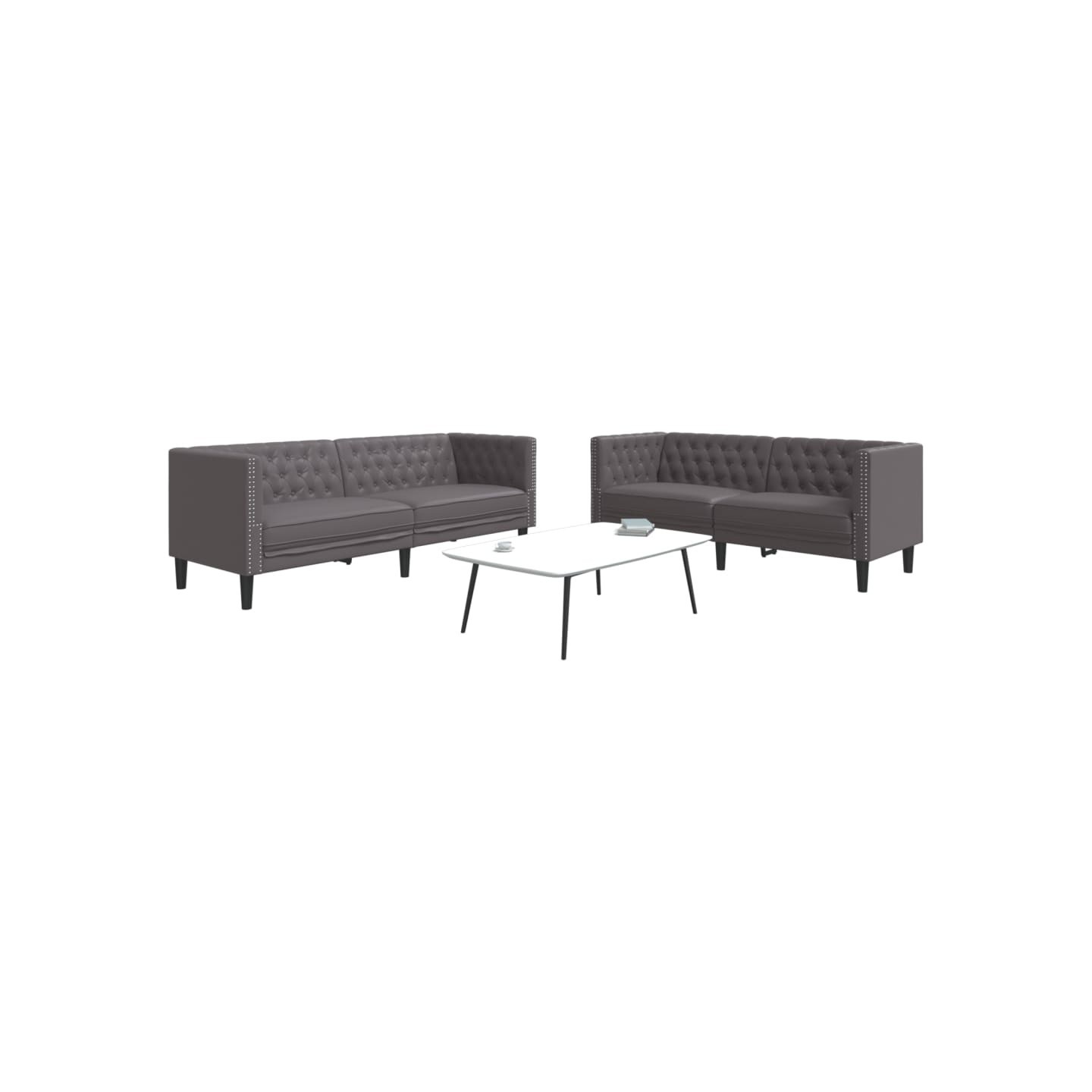 Ensemble de canapé Chesterfield 2 pcs gris similicuir