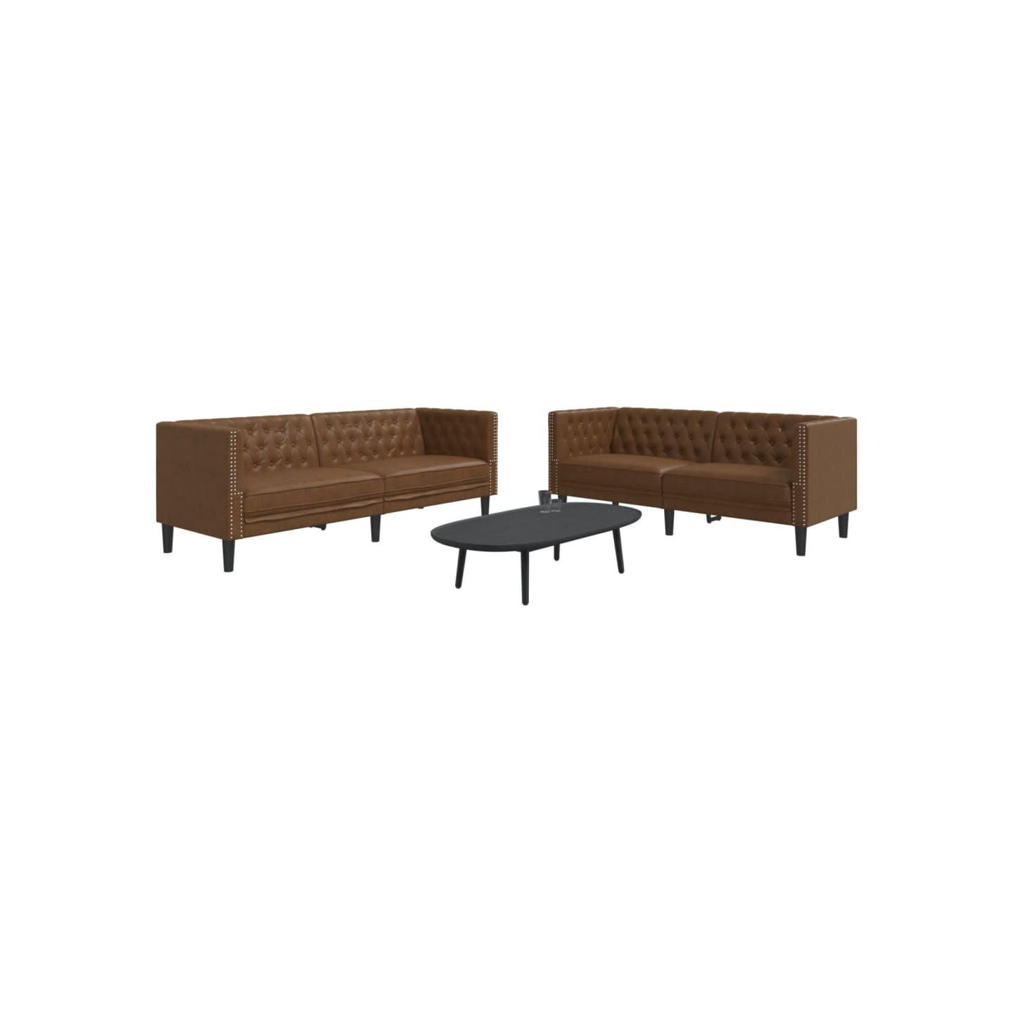 Ensemble de canapé Chesterfield 2 pcs marron similicuir daim