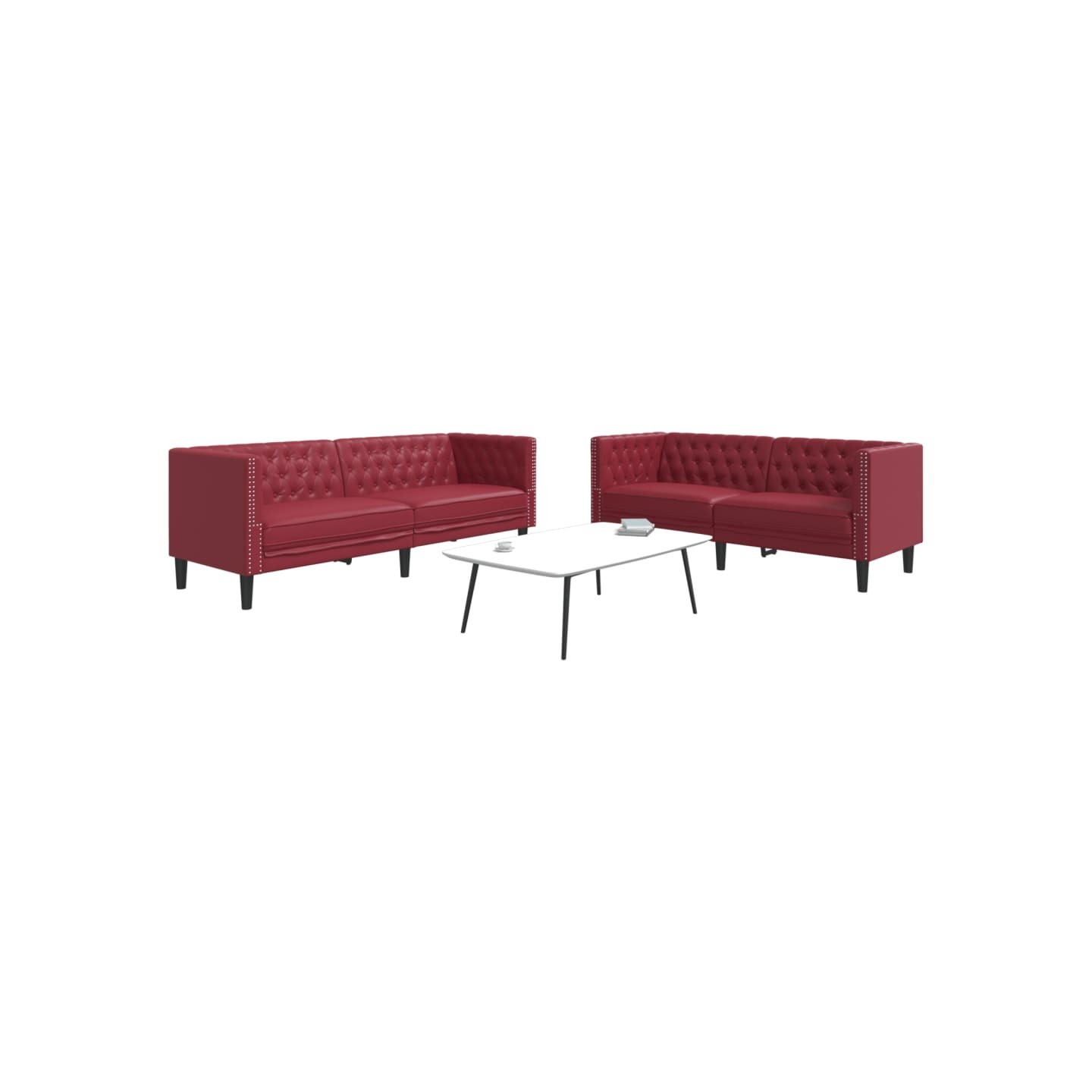 Ensemble de canapés Chesterfield 2pcs rouge bordeaux similicuir