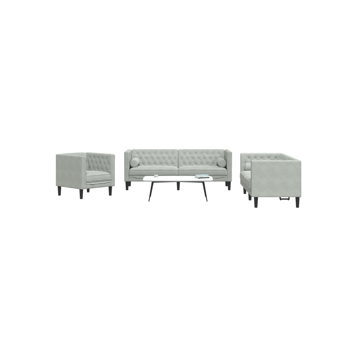 Ensemble de canapé Chesterfield et traversins 3 pcs gris clair