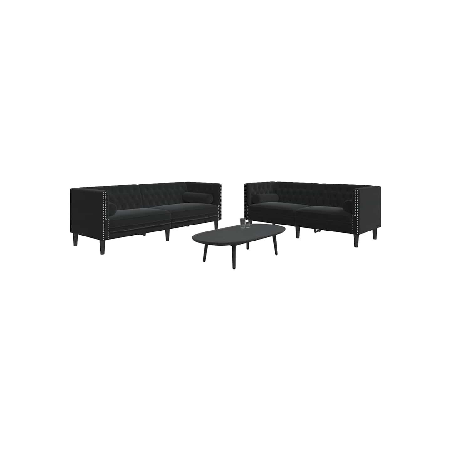 Ensemble de canapé Chesterfield et traversins 2pcs noir velours