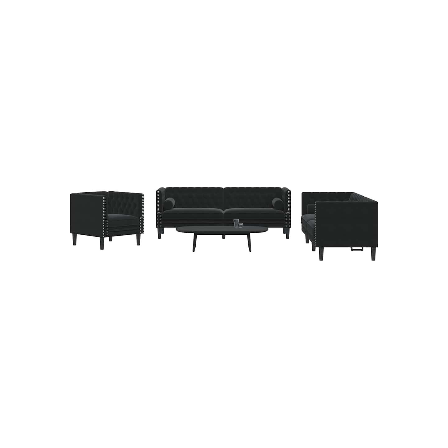 Ensemble de canapé Chesterfield et traversins 3pcs noir velours